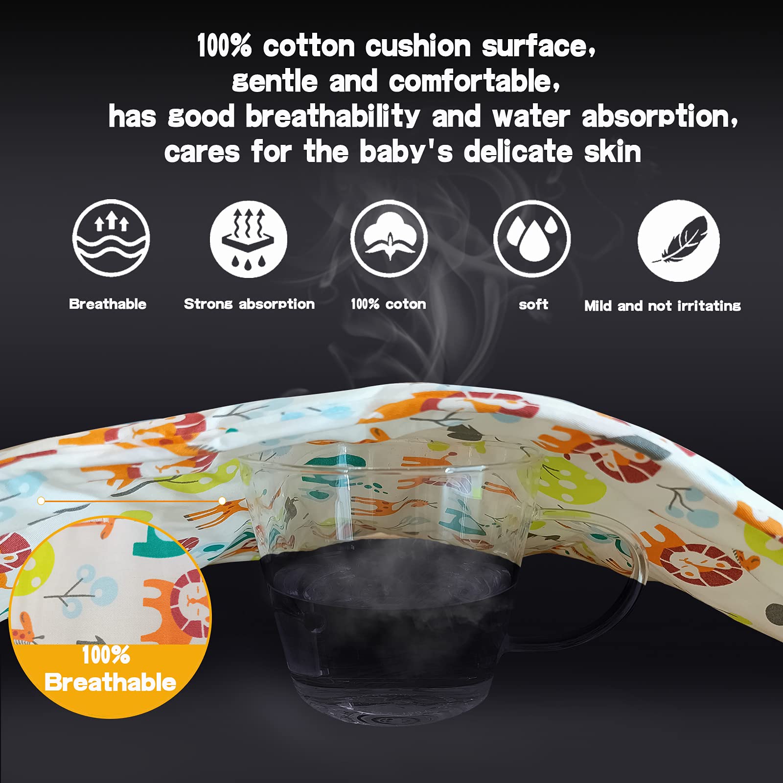 Baby Sitzauflage für Kinderwagen, 32x78 cm Baby Sitzeinlage aus 100% Baumwolle Weiche und Reversible Autositz Kinderwagenauflage für Babyschale Buggy (Bär)