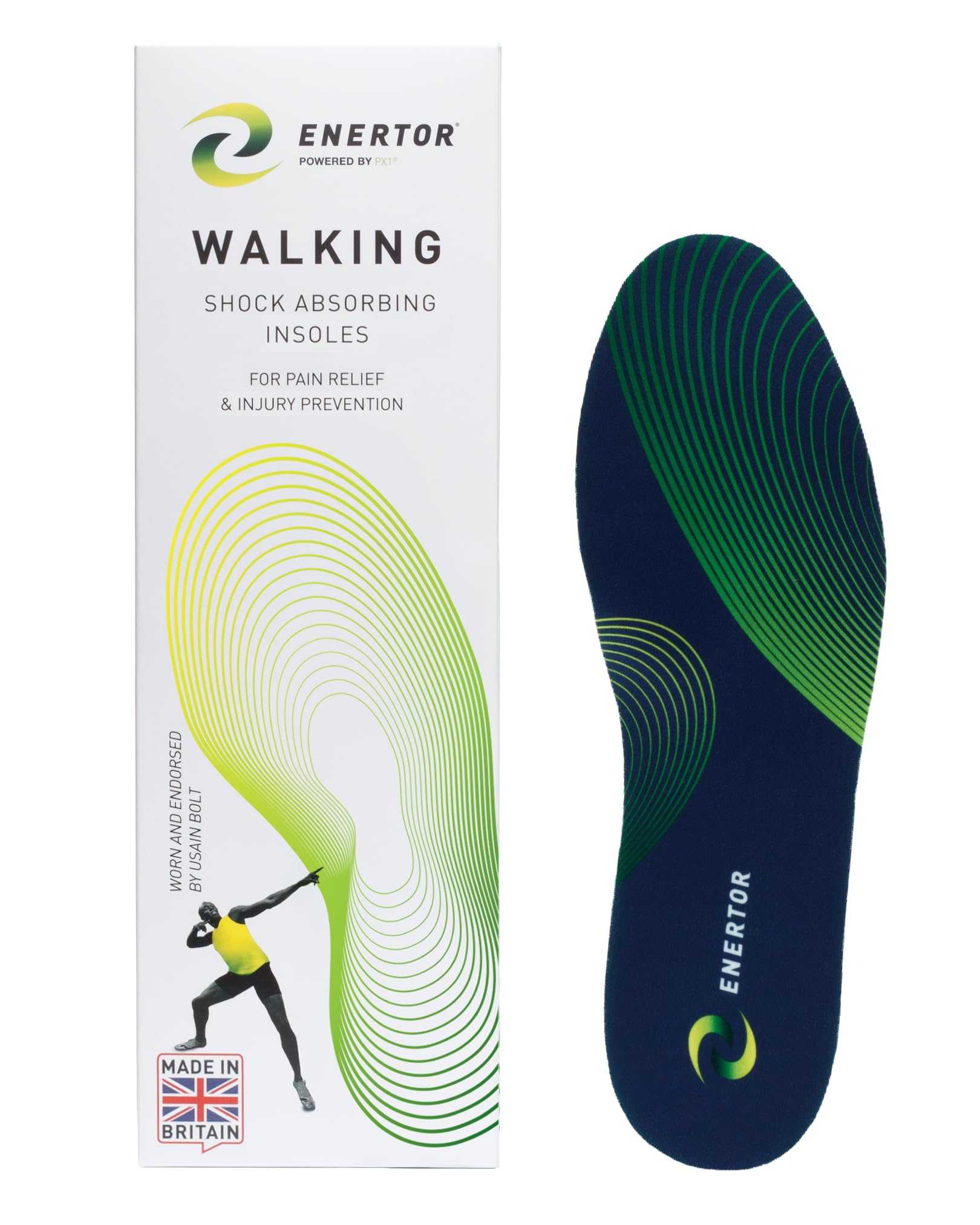 Enertor PX1 - Solette da trekking e in piedi, con tecnologia ammortizzante, sollievo dal dolore al piede e al tallone, per fascite plantare, pronazione, supporto per arco plantare e piedi piatti