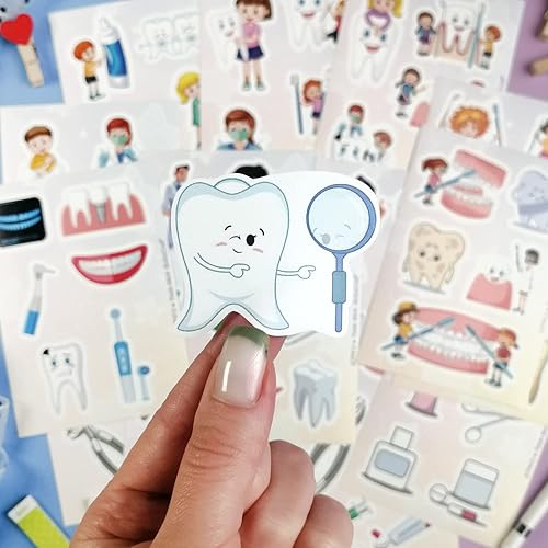 Miniatura 9 de BulbaCraft 100 calcomanías dentales para niños, juguetes de dentista para oficina dental, juguetes de oficina dental, juguetes dentarios para niños,