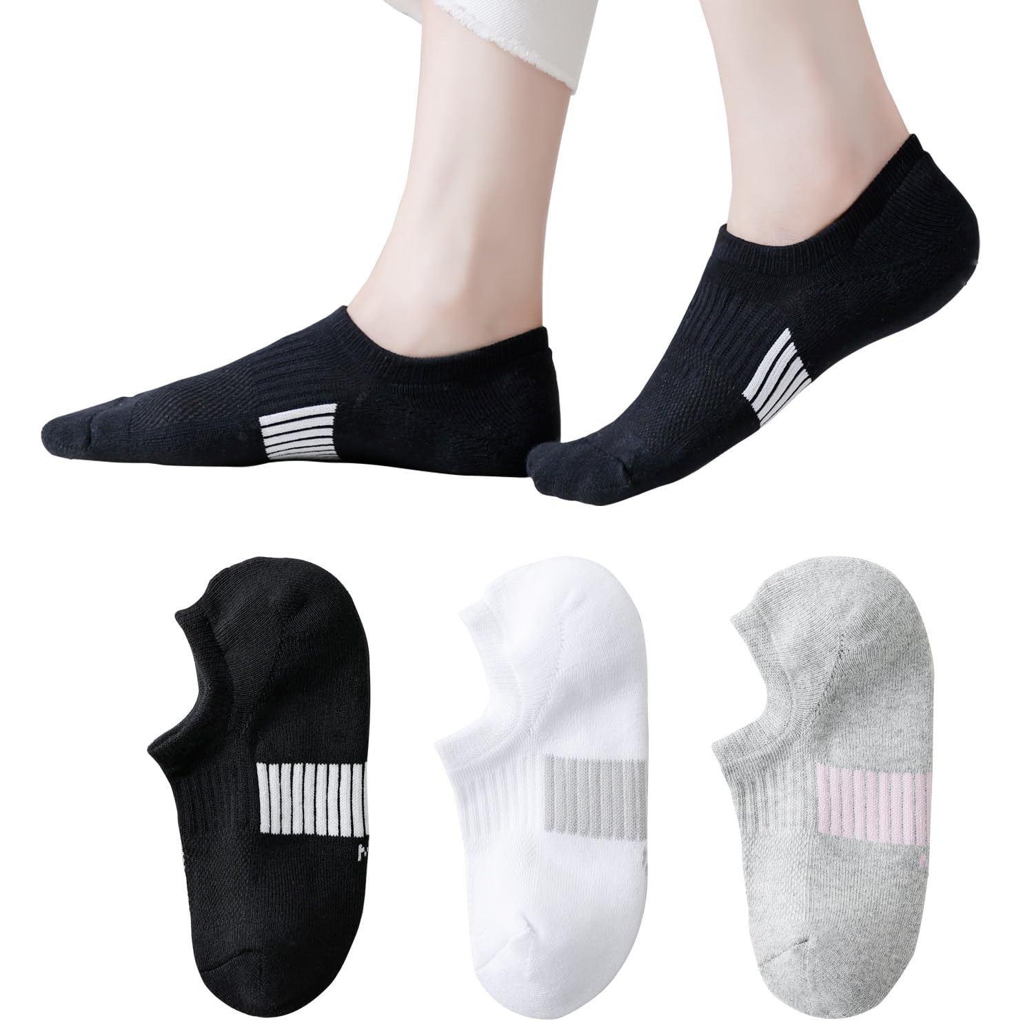 EPEIUS Thick No Show Socks for Women Athletic Ankle Socks Cushioned Running Low Cut Non Slip Footies 3/6 Pairs