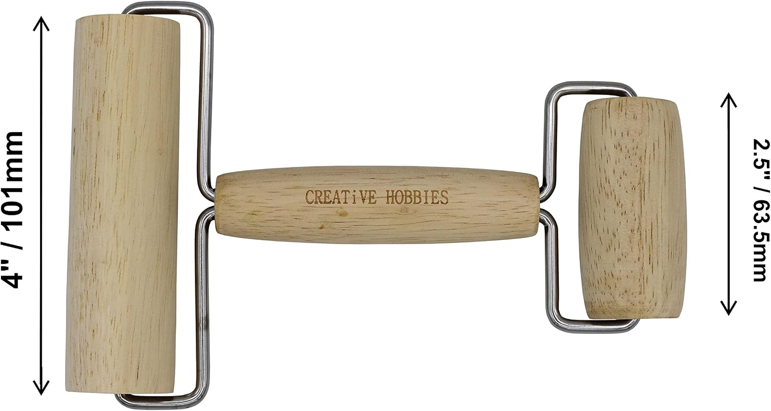 Creative Hobbies Hardwood Pony Roller - 2 in 1 Design Dual Roller Tool for Ceramic, Pottery Clay Working, Rhinestone Embroidery Diamond Painting, Craft Clay Roller, Wooden Roller