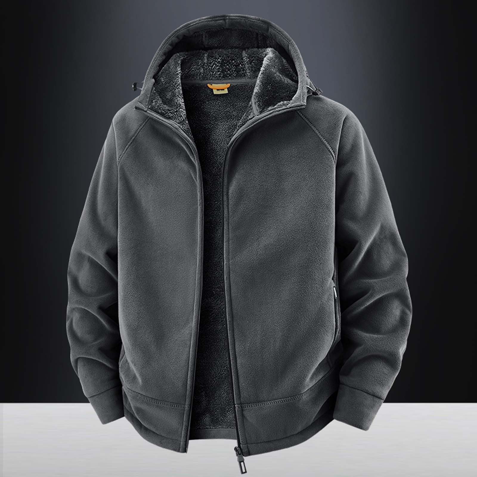 Veste à capuche pour homme - Veste polaire doublée - Veste thermique d'hiver en coton chaud - Veste d'hiver - Coupe-vent - Veste de trekking - Manteau d'hiver avec fermeture éclair et capuche