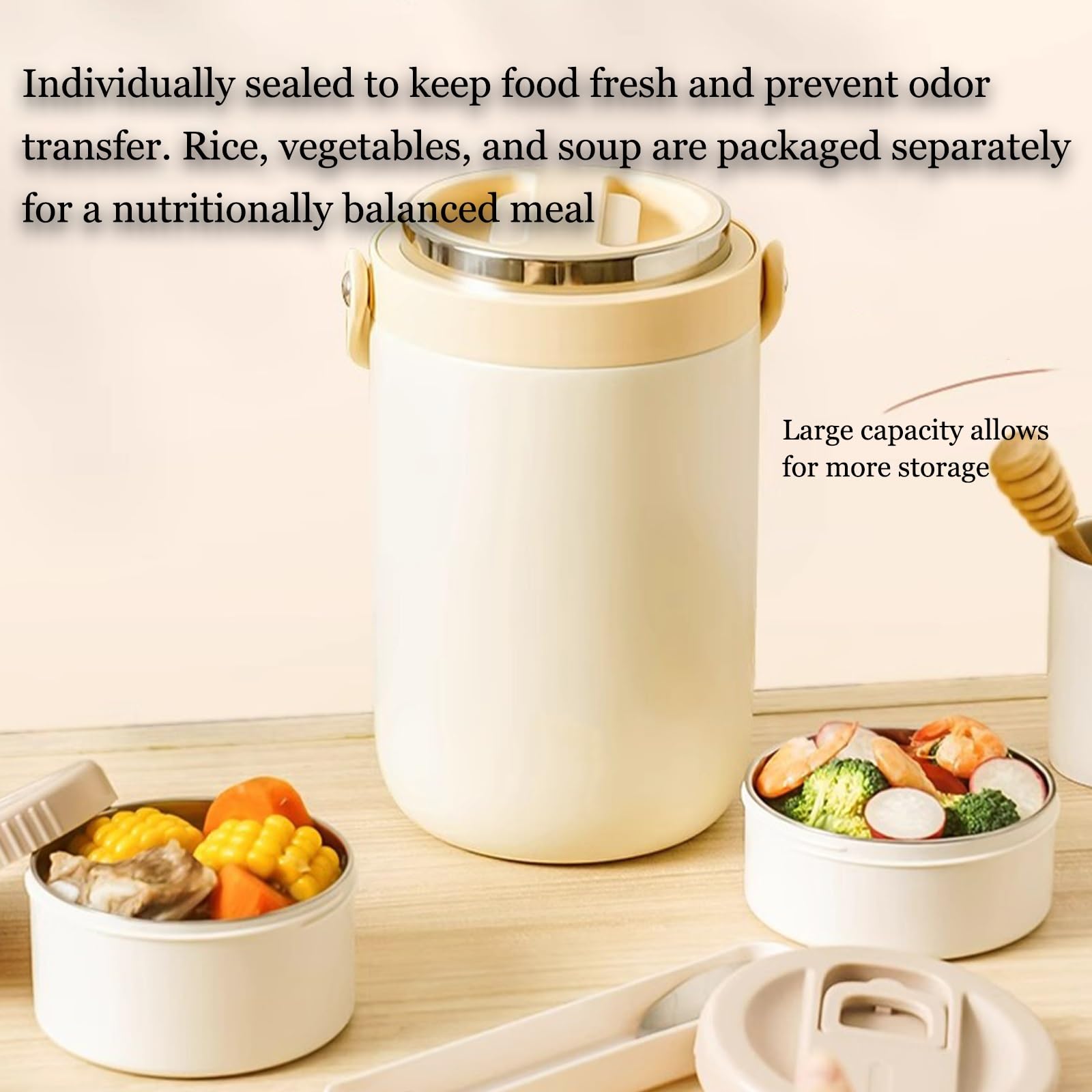 Contenedores térmicos almuerzo acero inoxidable, caja bento, recipiente calentar alimentos, con tapa asa transporte, aislamiento doble capa, for almuerzos escolares, oficina, sopas, gachas(Gray,2.7L)
