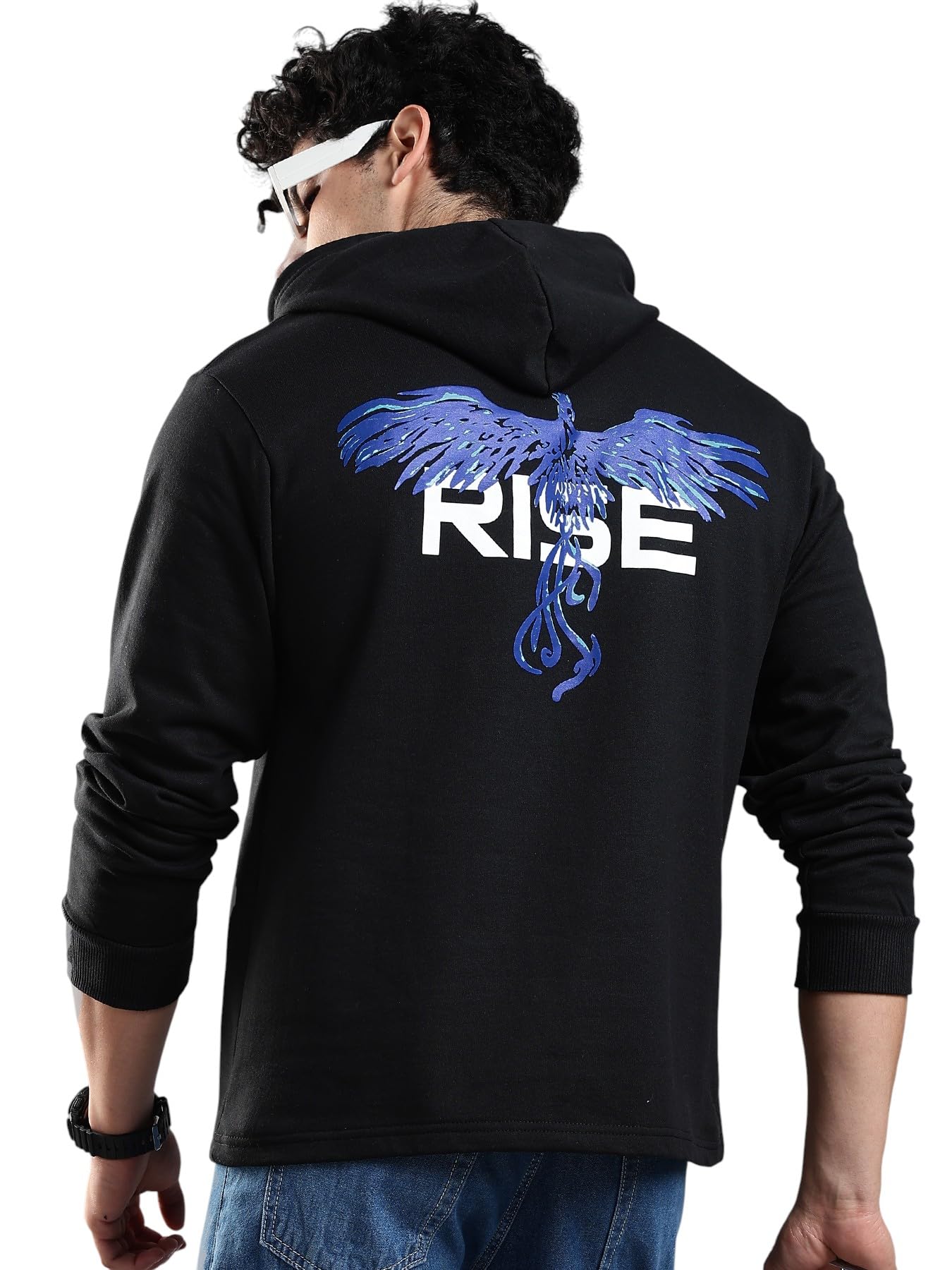 lewel Men's Stylish Hooded Graphic Printed Cotton Fleece Sweatshirt (Black)-picture-29