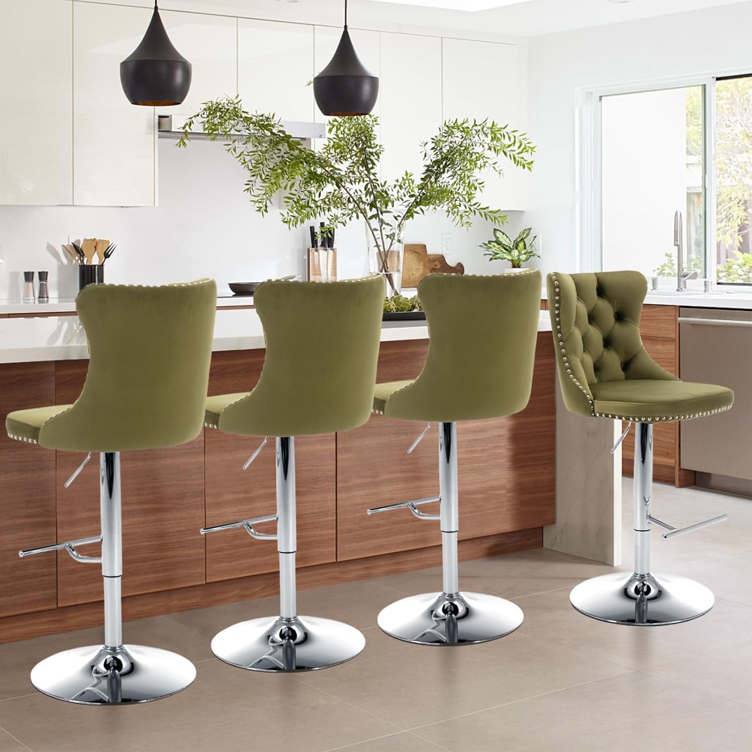 Velvet Bar Stool Set of 4, Adjustable Swivel Bar Brazil Ubuy