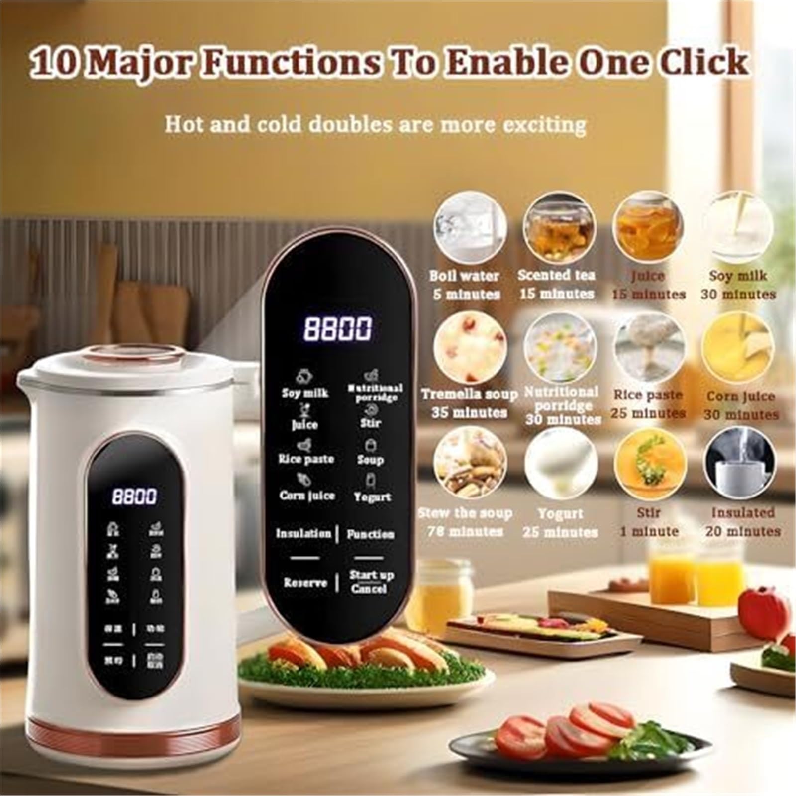 Macchina automatica per latte di soia e mandorle da 1,5 g, con macinino a 10 lame, timer 12 ore, funzione di mantenimento del calore, display a LED per bevande fatte in casa a base vegetale