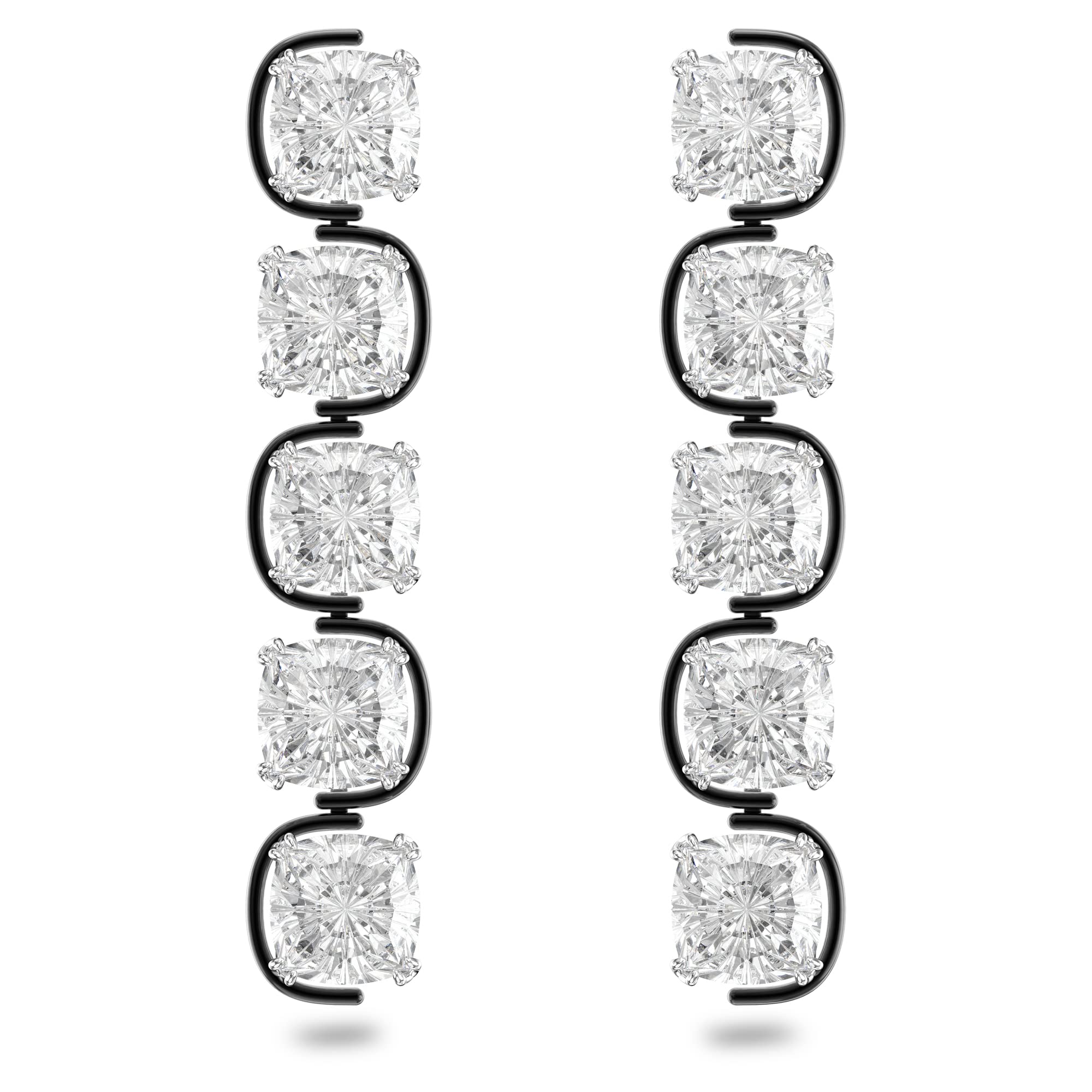 Swarovski Harmonia drop earrings, Cushion cut floating crystals, White, Mixed metal finish