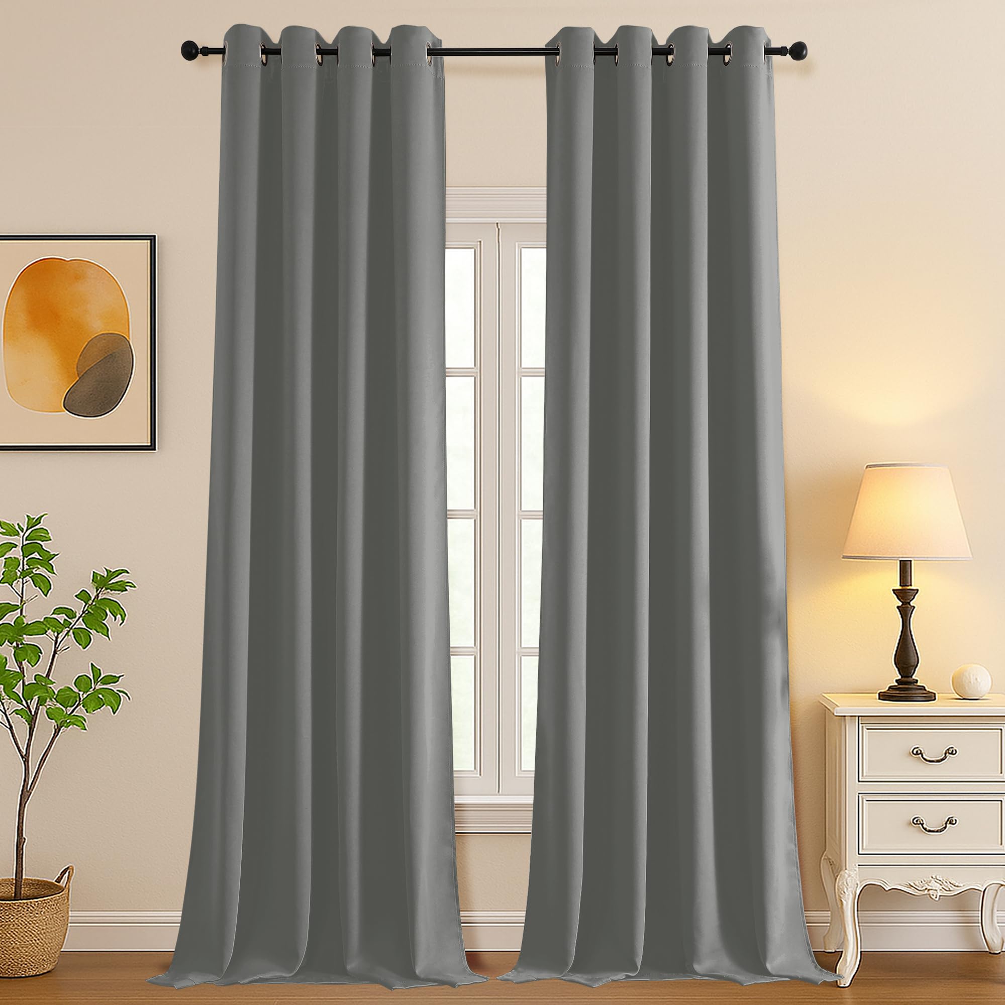 Simplebrand Light Grey Extra Long 10ft Curtains for Patio 120 Inches Long 2 Panels Set, Room Darkening Light Blocking Solid Thermal Insulated Energy Saving Grommet Noise Reducing Curtains, 50 Wx120 L