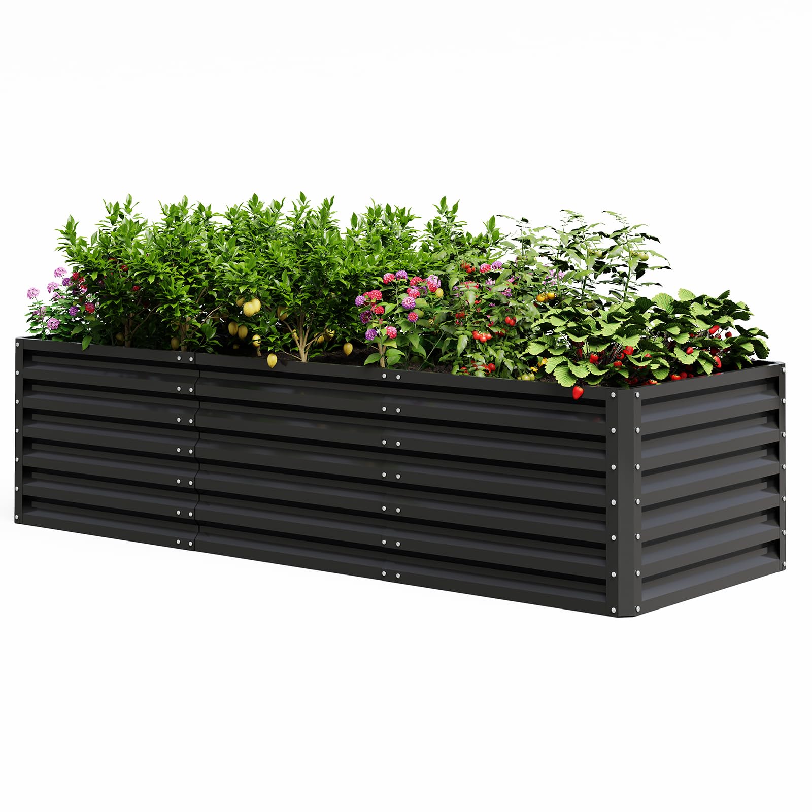 UDPATIO Orto Rialzato da Esterno, 240 x 60 x 90 cm Letto da Giardino Rialzato 970L, Aiuola Rialzata in Metallo, Orto Rialzato in Acciaio Zincato per Giardino Esterno, per Piante, Fiori, Nero