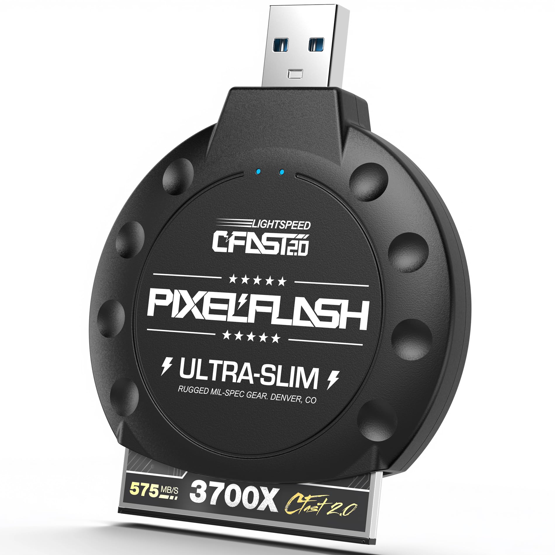 PixelFlash CFast 2.0 Card Reader (Black) - Memory Card Adapter with USB 3.0, 500Mb/s File Transfer, Ultra-Slim & Anti-Slip Rubber Shell, Compatible with Most Brands & OS