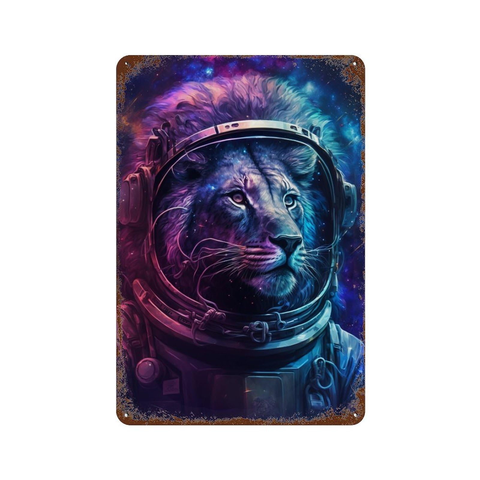 Vintage Rust Metal Sign Lion Astronaut in Space -8 11.8"x7.9", Vintage Wall Decor for Office, Studio And Wall Decor