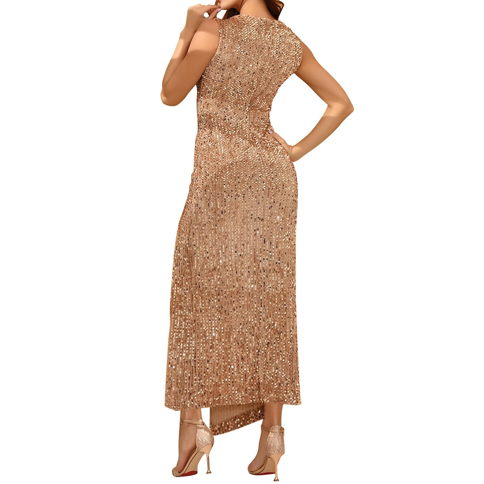 Robe Fendue à Sequins de Couleur Unie pour Femme, Tenue Sexy et décontractée Jupe en Velours Longue