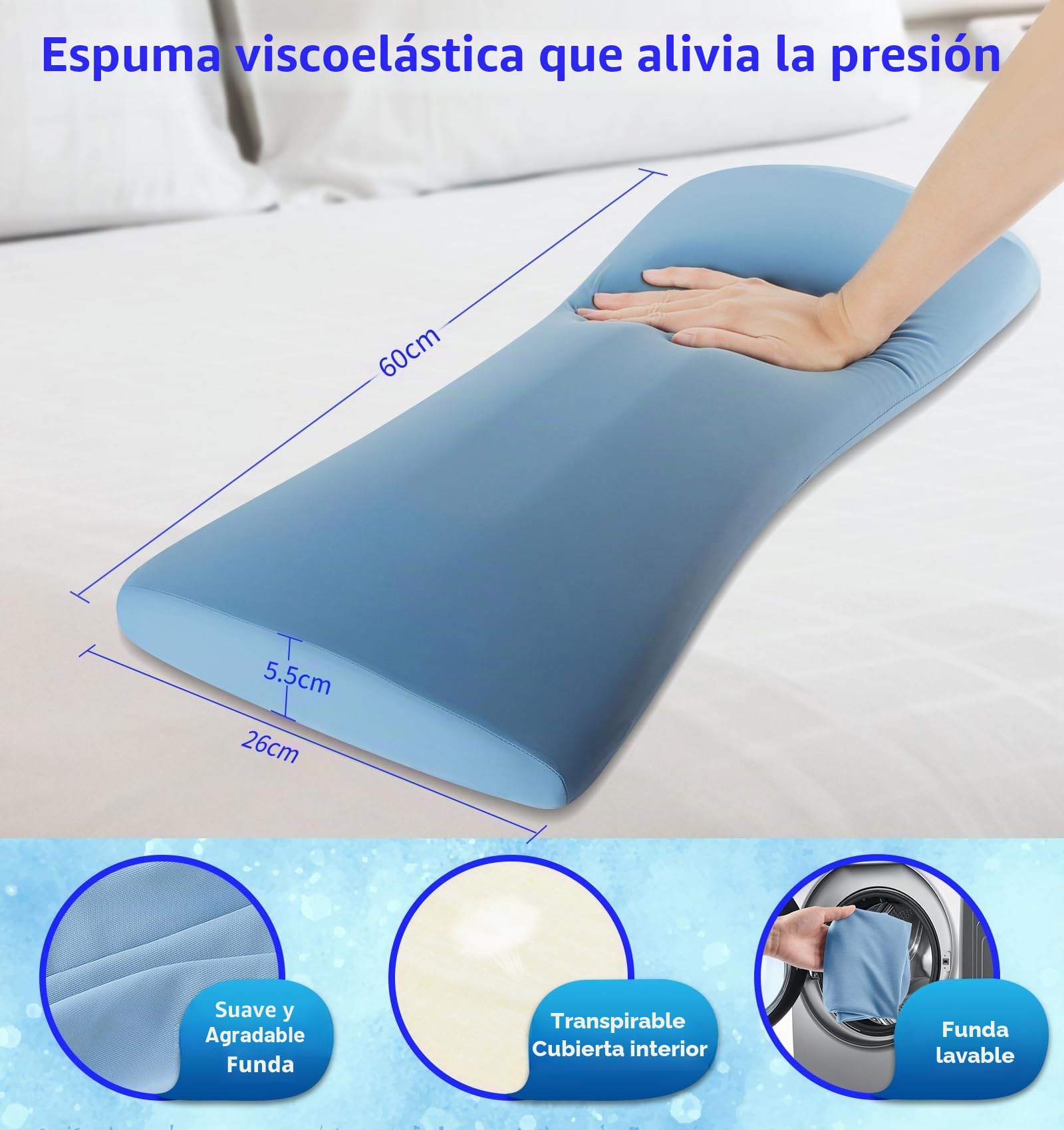 Cojín lumbar ortopédico ergonómico de espuma viscoelástica para la espalda y el sofá – Alivio en la espalda baja – Funda extraíble lavable