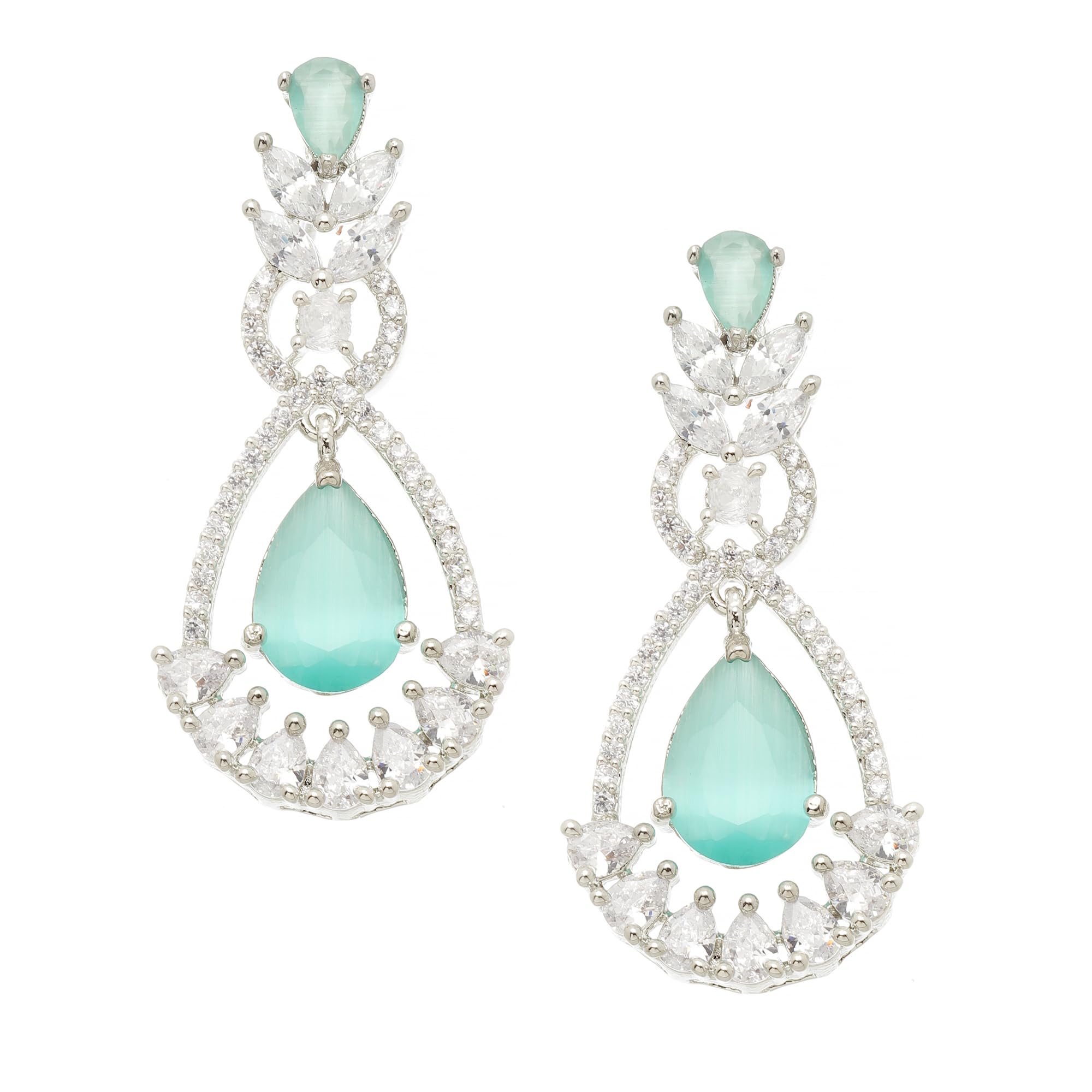 ZENEME Rhodium-Plated American Diamond Studded Handcrafted Teardrop & Leaf Shaped Drop Earrings For Girls and Women (Sea Green) (B0CGF8D4HZ) Amazon Price History, Amazon Price Tracker