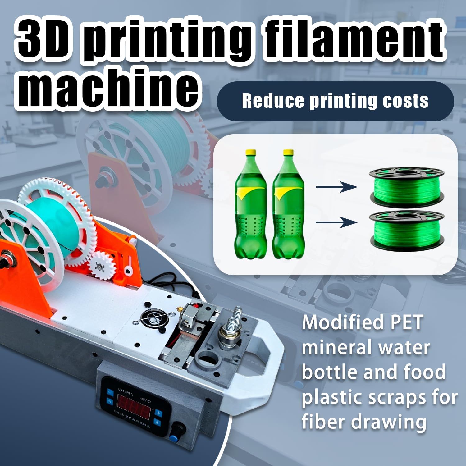 Fabricante de filamentos y extrusora de plástico de escritorio para reciclaje de botellas, radiador de refrigeración eficiente para proyectos de bricolaje y laboratorios experimentales, solución