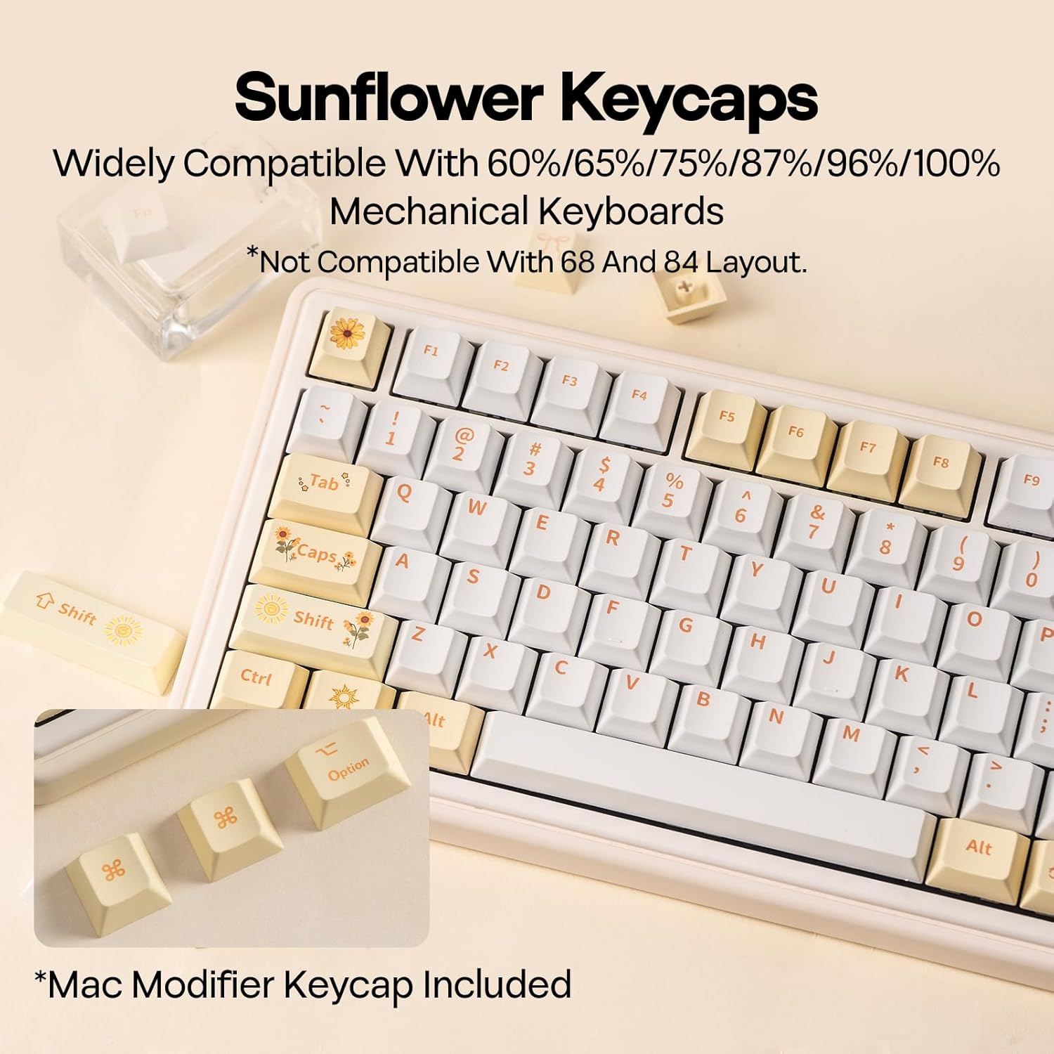 EPOMAKER Sunflower PBT Keycaps, 133 Keys, Cherry Profile, Dye Sublimation, ISO/ANSI Layout, 60%/75%/96%/Full Size, Custom Keyboard Keycaps Set for Mechanical Gaming Keyboard