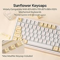 Vista 3 de EPOMAKER Sunflower PBT Keycaps, 133 Keys, Cherry Profile, Dye Sublimation, ISO/ANSI Layout, 60%/75%/96%/Full Size, Custom Keyboard Keycaps Set for