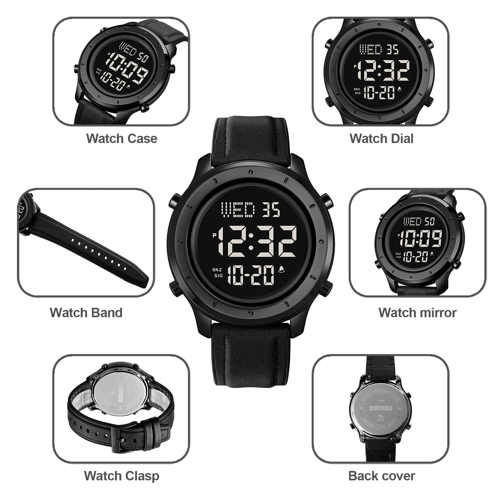 Gosasa Orologio da uomo digitale multifunzione a LED con cinturino in pelle orologio da polso sportivo per uomo orologio da polso con data sveglia casual orologio da uomo in acciaio inossidabile