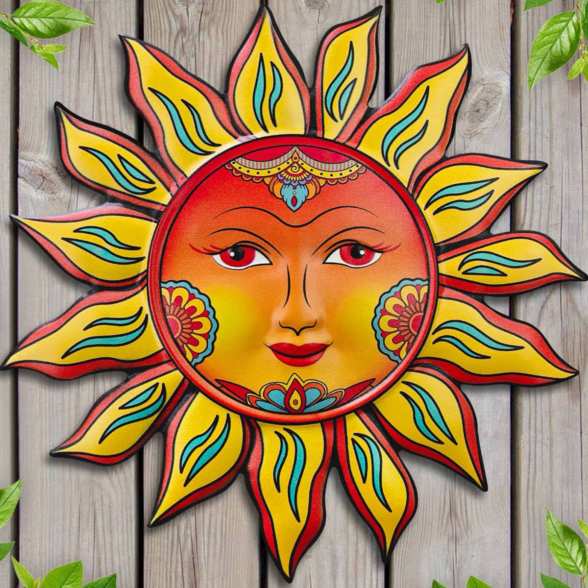 Metal Sun Flower Wall Decor - 13 inches Sun Wall Art Hanging Decorations for Outdoor, Home Garden Yard Patio Fence Bedroom Decor, Gifts for Mom Friends