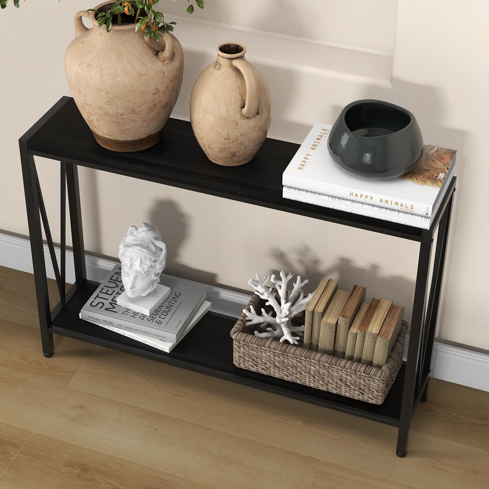 Koioplie Slim Console Table 109x25x76.5cm, Narrow Hallway Table in Black, Compact Sofa Table for Entryway, Living Room and Small Spaces