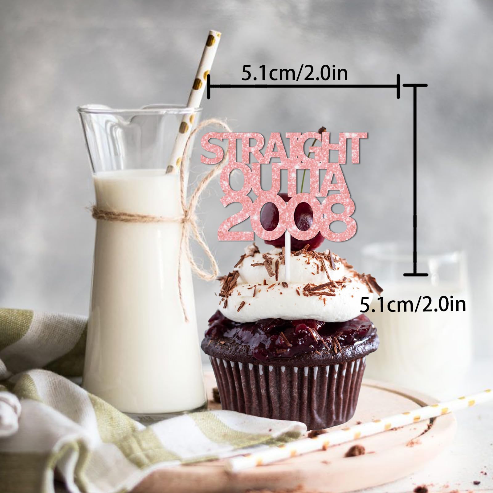 18pcs Gold Pink Glitter Dessert Cupcake Pick for Straight Outta 2008 Cheer to 17 Years Old Theme Decor Supplies Happy 17th Birthday Party Decoration