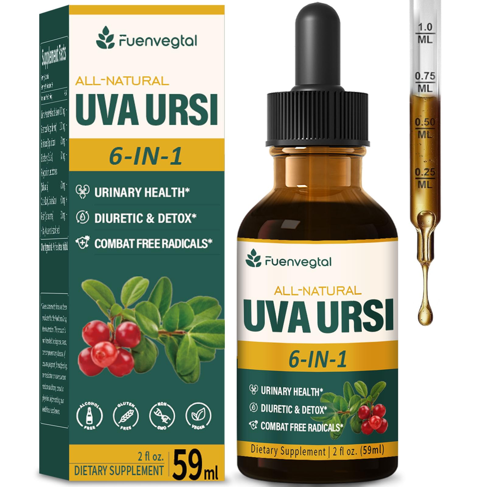 Fuenvegtal Uva Ursi Bearberry Natural Diuretic Drops for Urinary Health Original 2 Ounce (Pack of 1)