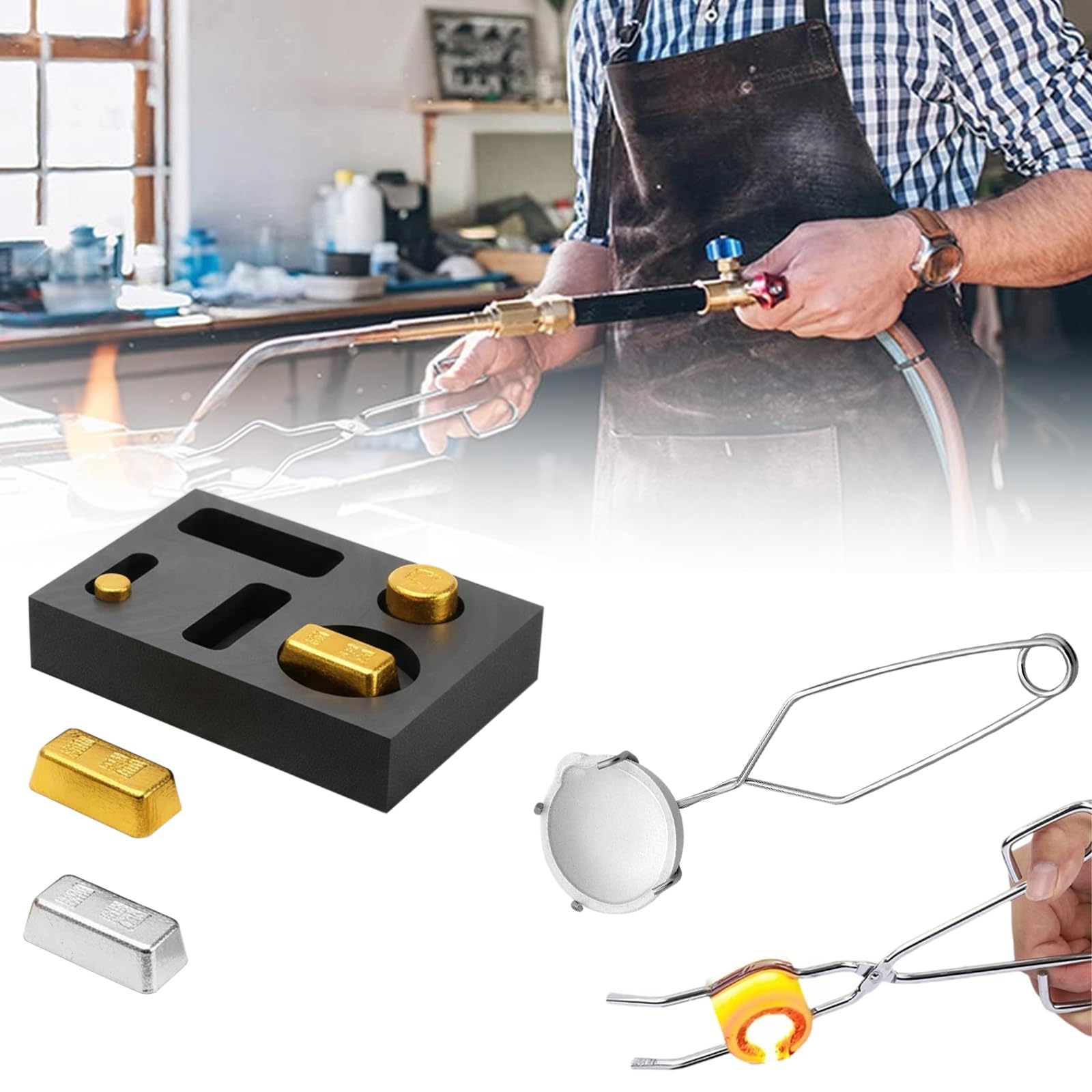 8 Stück Gold Schmelzen Set, Graphittiegel Gold Schmelzen Kit für Platin Gold Silber Messing Legierungs Schmelze, Hohe Hitzebeständigkeit