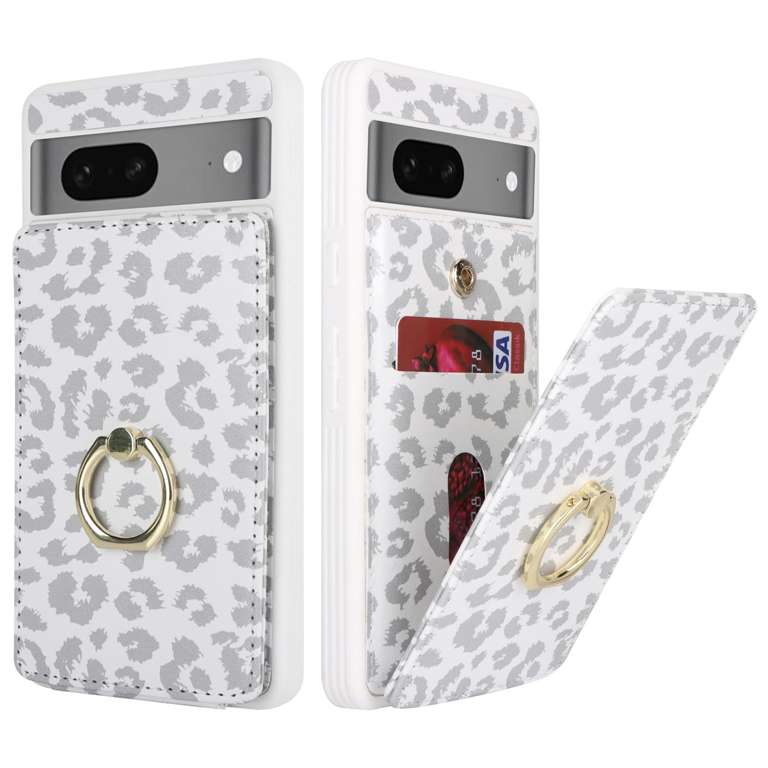 Lipvina for Google Pixel 7 Case with Card Holder,Pixel 7 Case Wallet for Women,Credit Card Holder,Ring Stand,Cute Phone Wallet Cases 6.1"(White