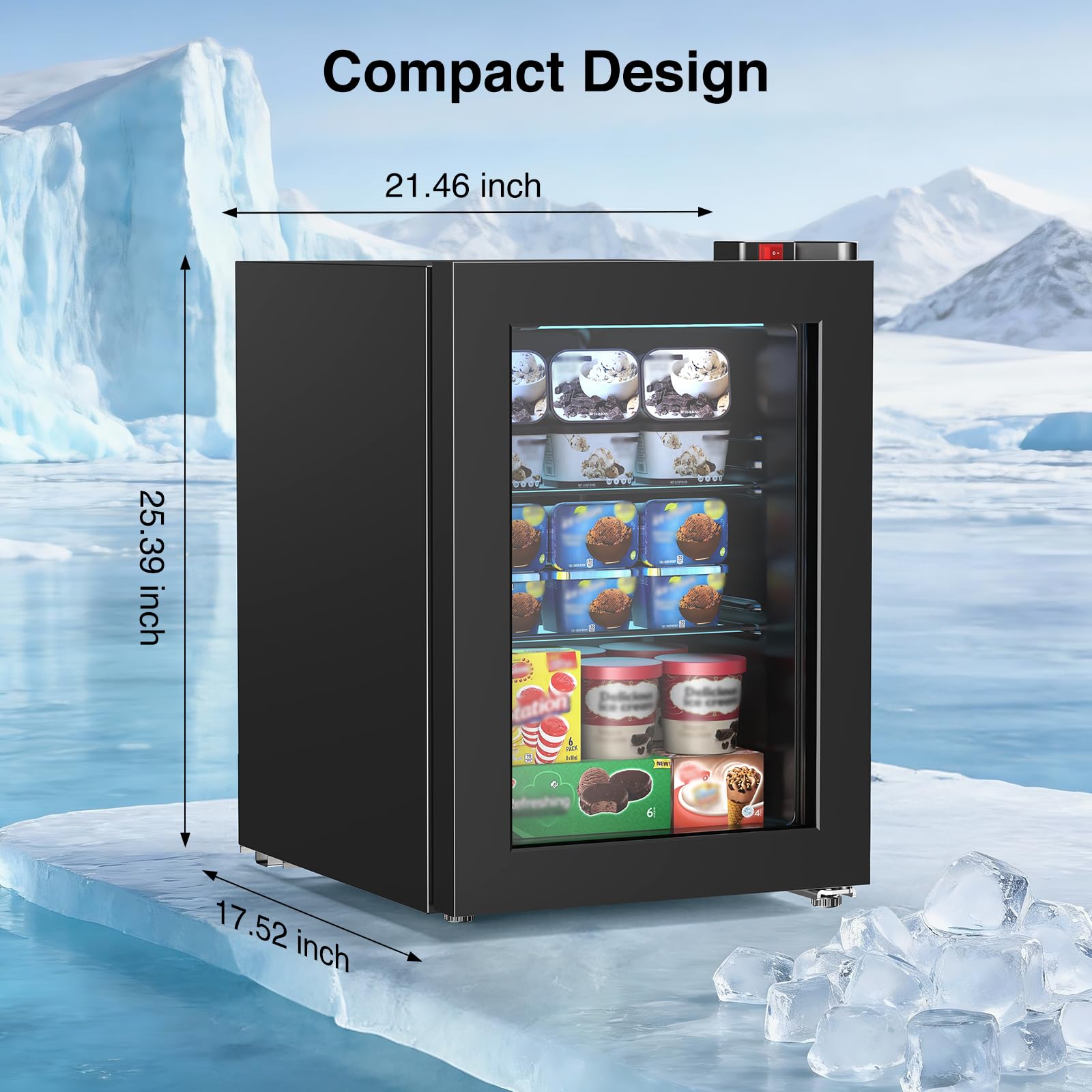 Electactic Mini Freezer, 2.2 Cu.ft Compact Upright Freezer with Glass Door Display, 7 Temperature Settings, -10°F to -18°F Deep Freezing, Quiet Freezer for Home Use, Black - 2