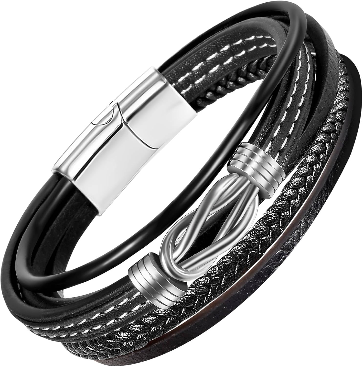 Men Bracelet Leather Infinity Bracelet Black Cool Jewelry gift for men multilayer stackable braclets bangle