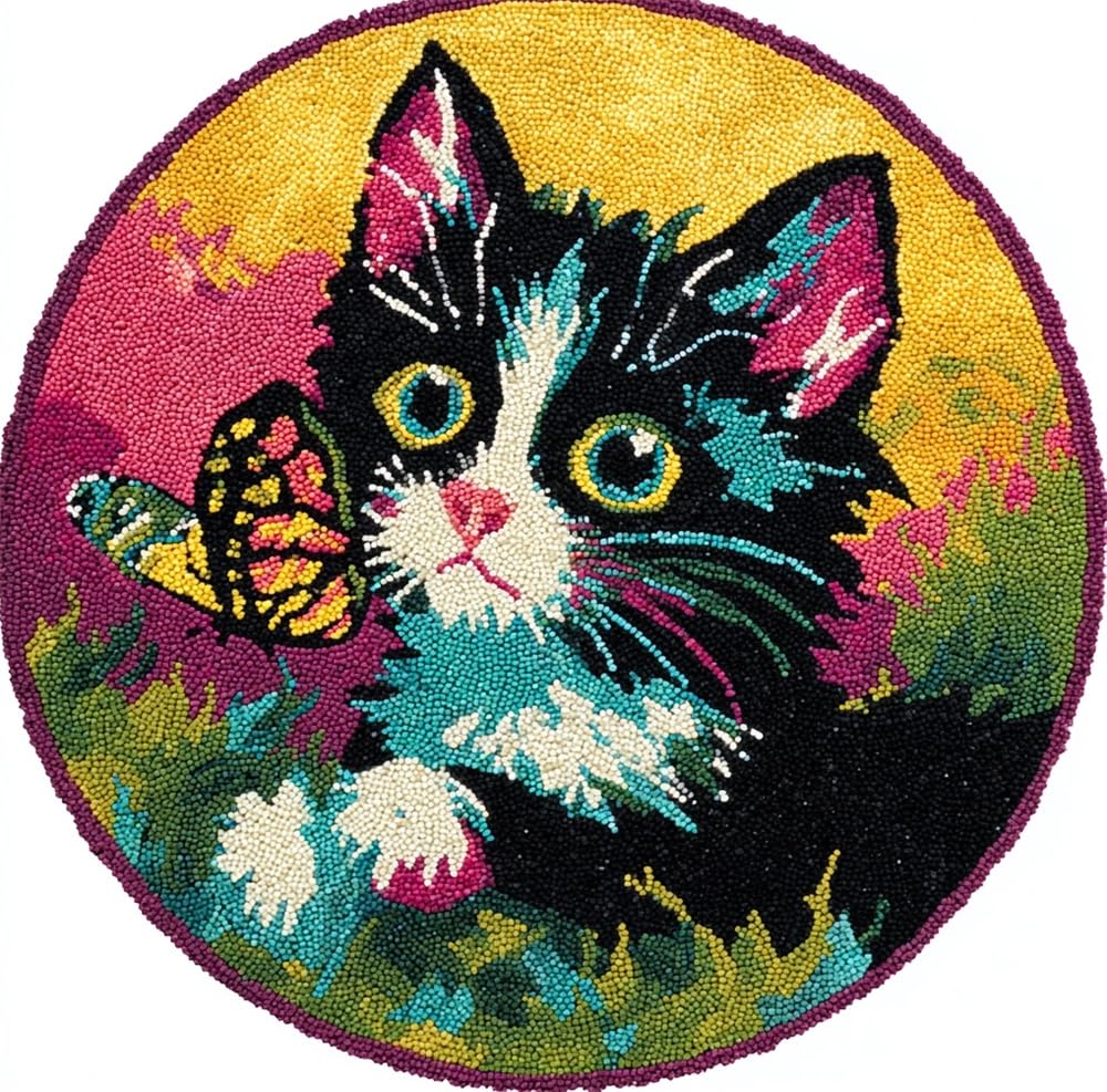 kitphoenix DIY Latch Hook Rug Kit Cat and Butterfly