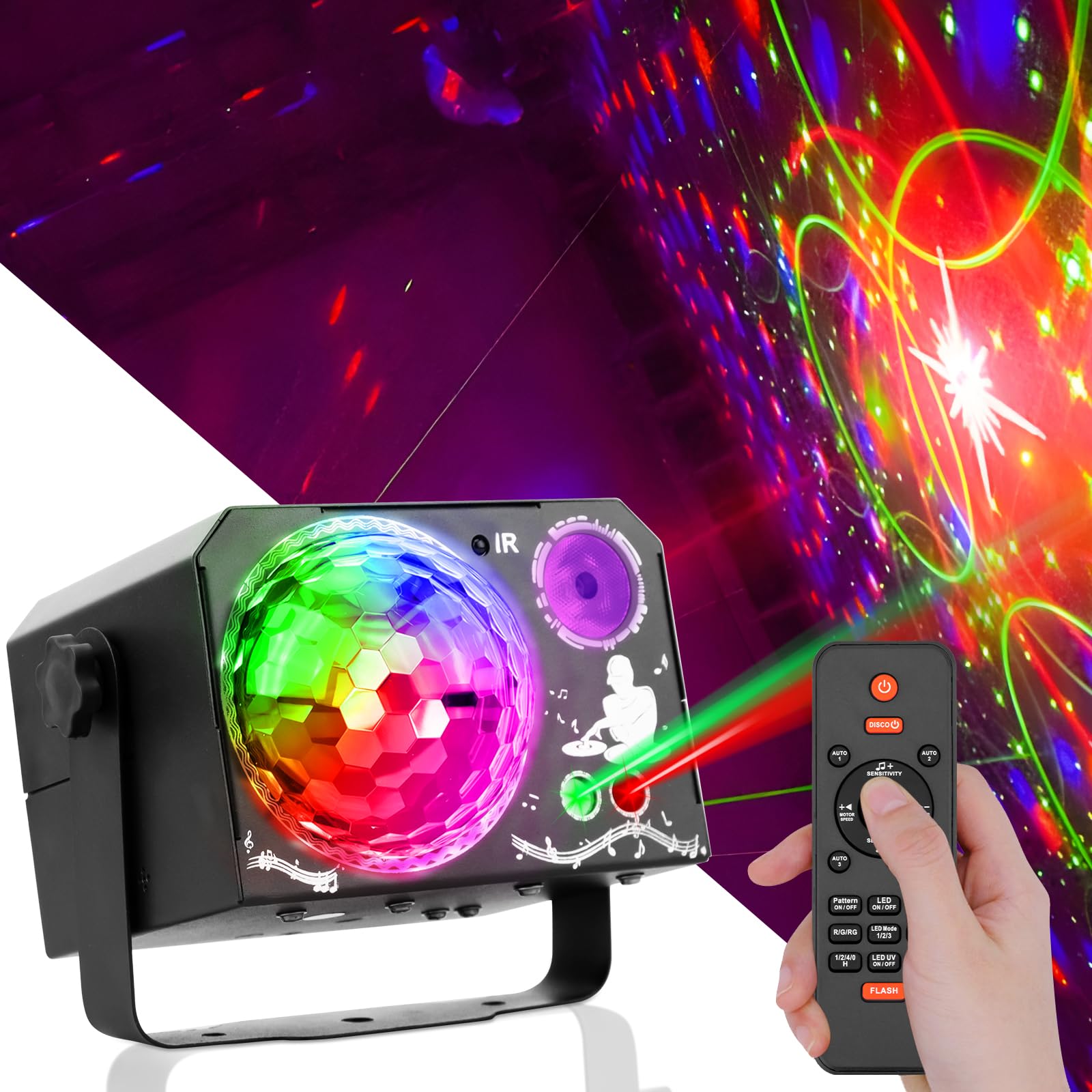 Party Lights Dj Disco Ball Light, 64 Pattern Effect, Disco Ball Strobe Stage Light for Home Room Dance Parties Birthday Karaoke Stocking Stuffers New Years Eve Halloween Christmas Decorations