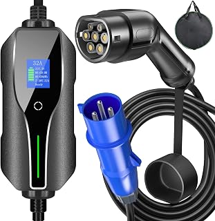 Vogvigo EV Charger Type 2,Electric Vehicle charger with Digital Screen,10A/16A /20A /24A/ 32A Adjustable,CEE Plug,7.2KW Portable Electric Vehicle Charging Cable,Typ 2 IEC 62196-2 (5m)
