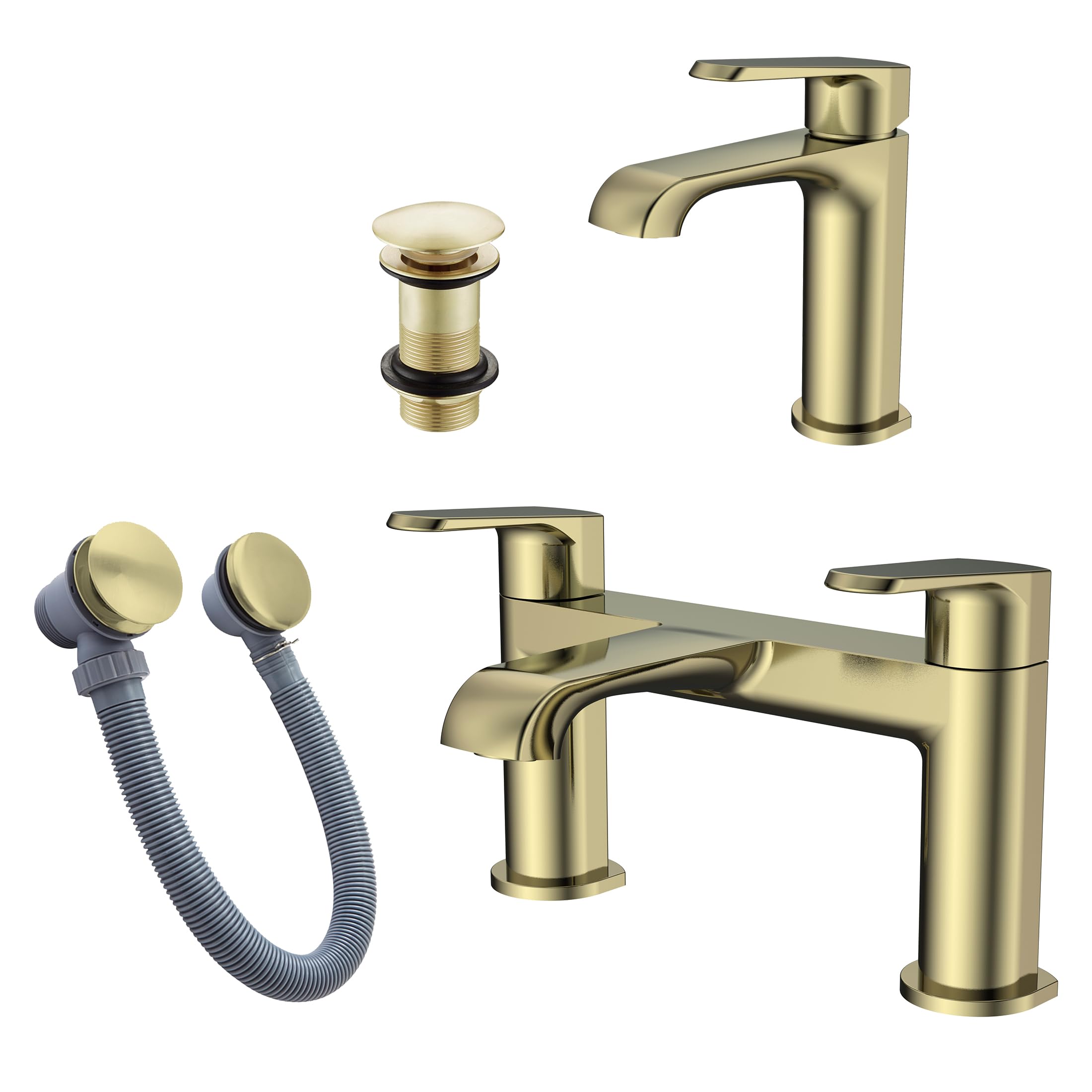 The Home Store Brass Lunaris Brushed Bath Filler And Mono Mixer Tap With Bath Waste And Unslotted Basin Waste