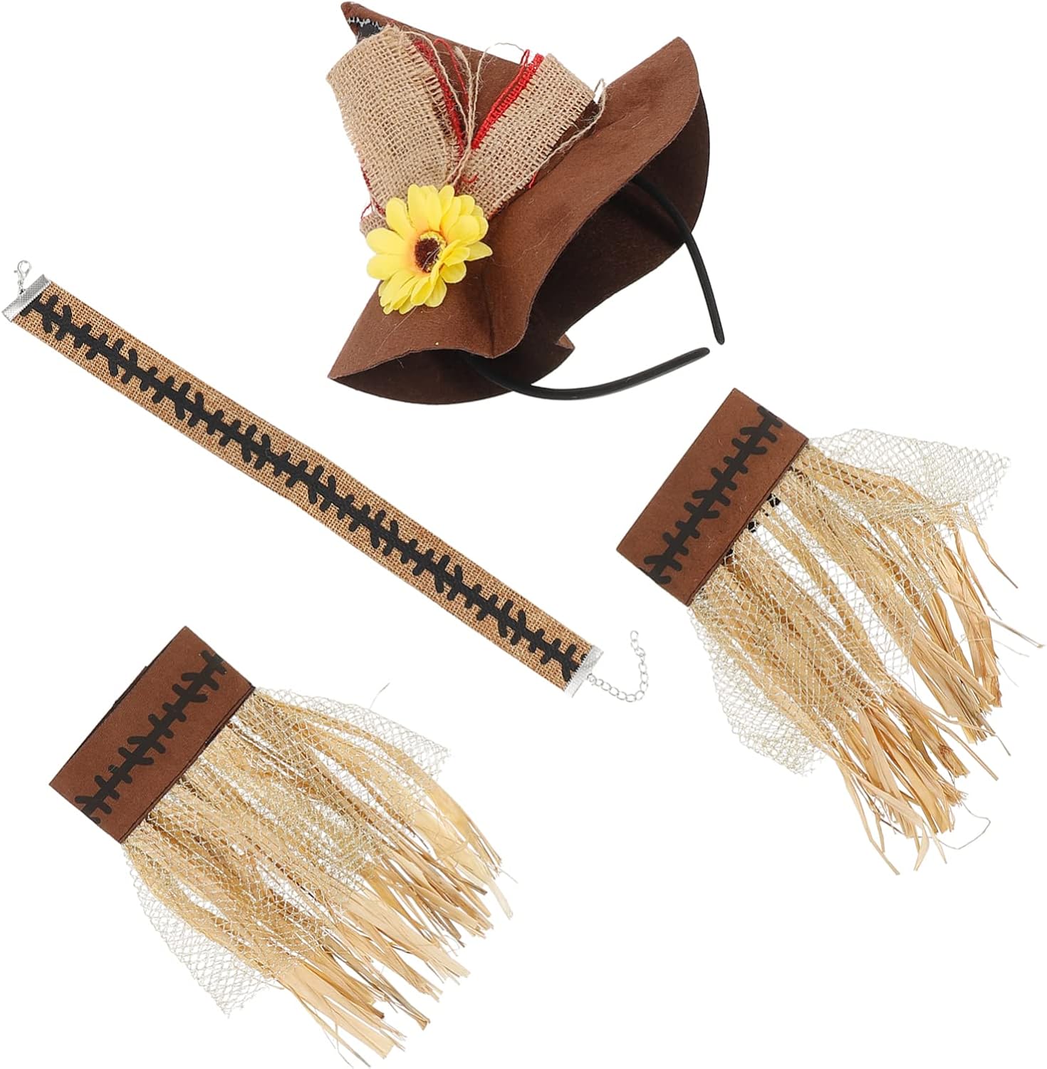 STOBOK Scarecrow Hat Scarecrow Costume Set 4Pcs Halloween Scarecrow Costume Flower