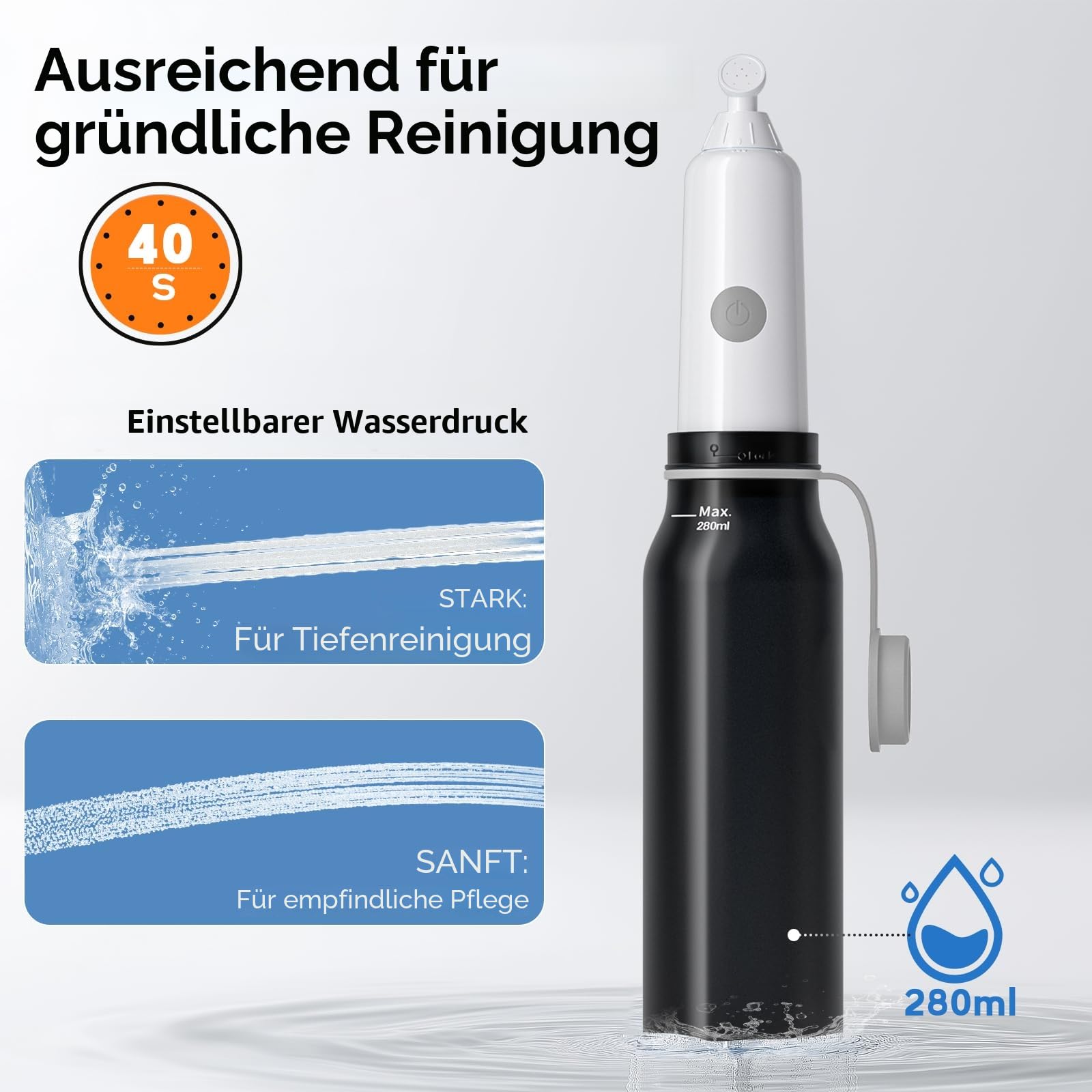 BIGCOW Tragbare Bidet mit 3 Sprühmodi | Elektrische Po Dusche | IPX7 Wasserschutz & Druckregulierung | für Sanfte Körperpflege, Wochenbettzeit und Sensible Hautpartien (Schwarz)