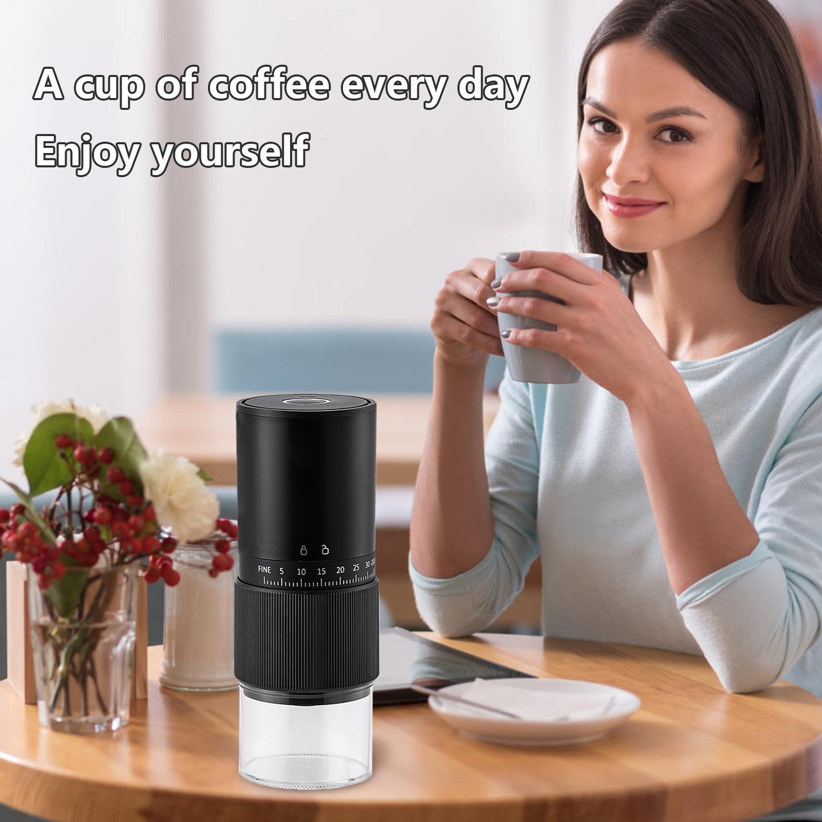 Molinillos de café portátiles – Molinillo de café ajustable, molinillo de café compacto | Molinillo de reducción de ruido, recargable, portátil para familiares y amigos | recargable con reducción de ruido, molinillo para cocina, portátil de varias velocid