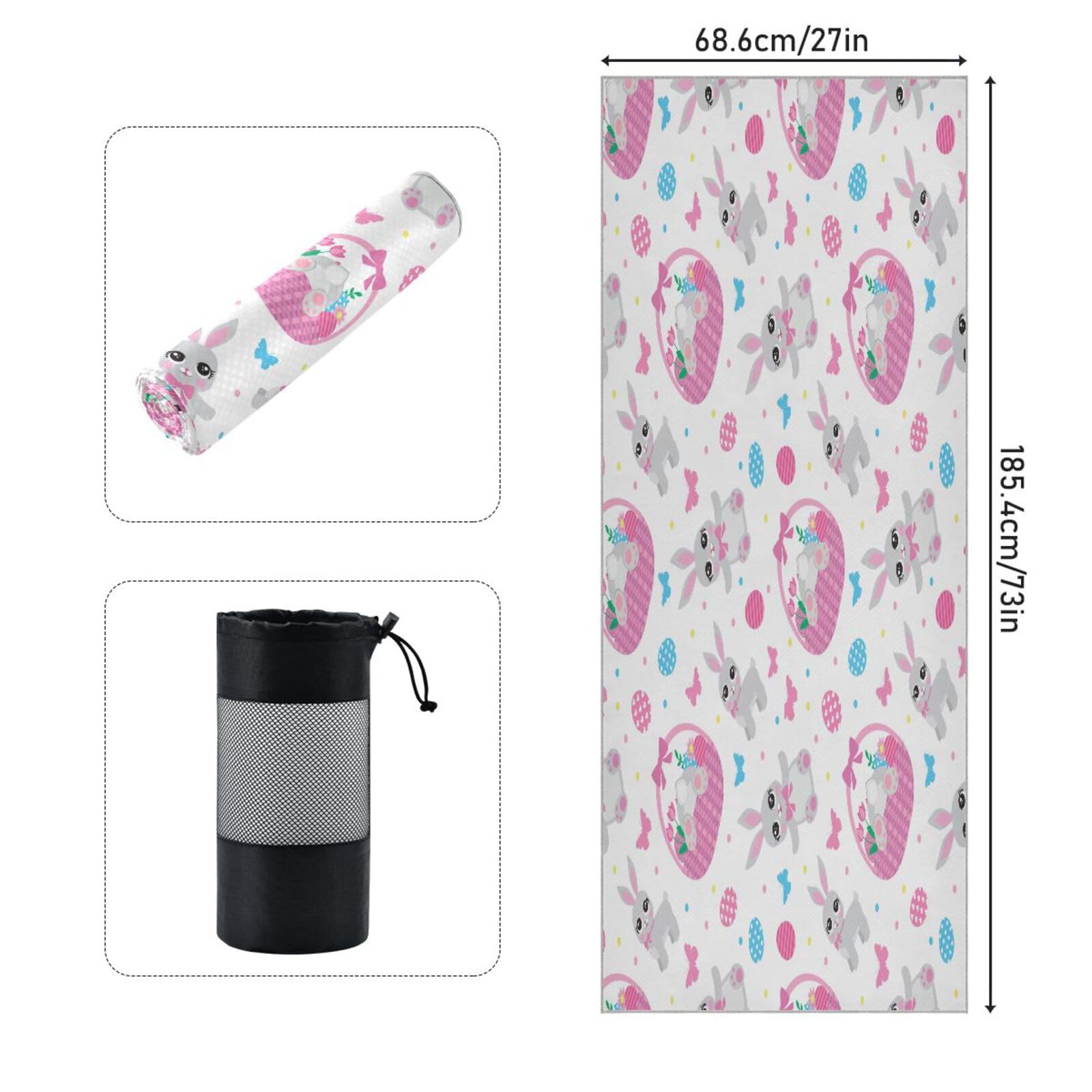 pnyoin Easter Butterflies and Eggs Yoga Towel,Hot Yoga Mat Towel with Grip Dots Sweat Absorbent Non-Slip for Hot Yoga, 24