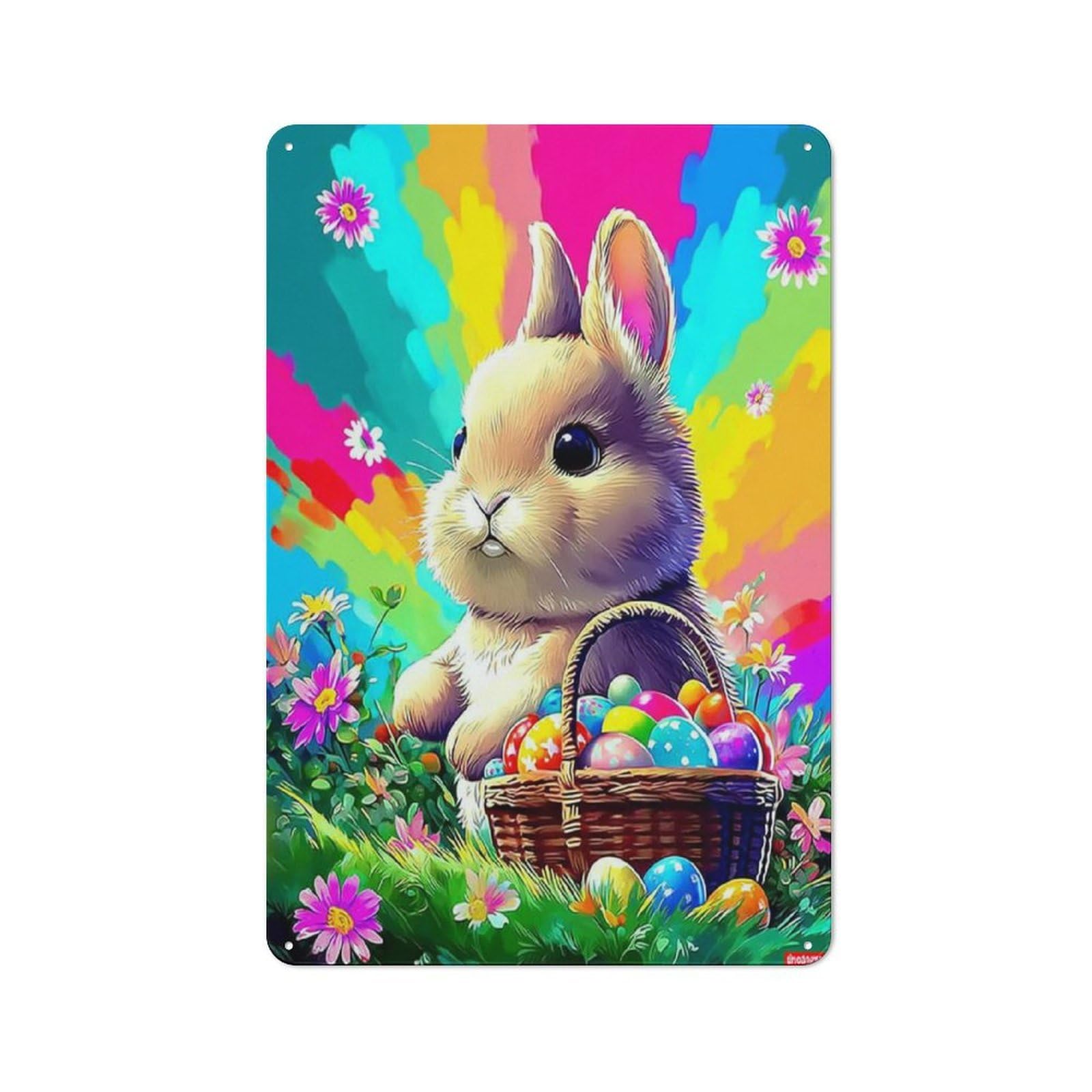 Junmoney Colorful Easter Bunny Basket Retro Vintage Tin Sign 30X20cm, Cafe Wall Decor For Kitchen, Cafe, Pantry Or Dining Room