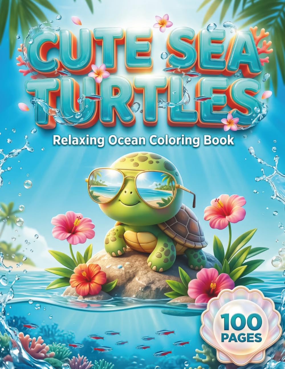Cute Sea Turtles: Relaxing Ocean Coloring Book for All Ages with 100 Coloring Pages featuring Adorable Baby Turtles, Marine Mandalas, and Black ... for Stress Relief (Kawaii Creatures Series)
