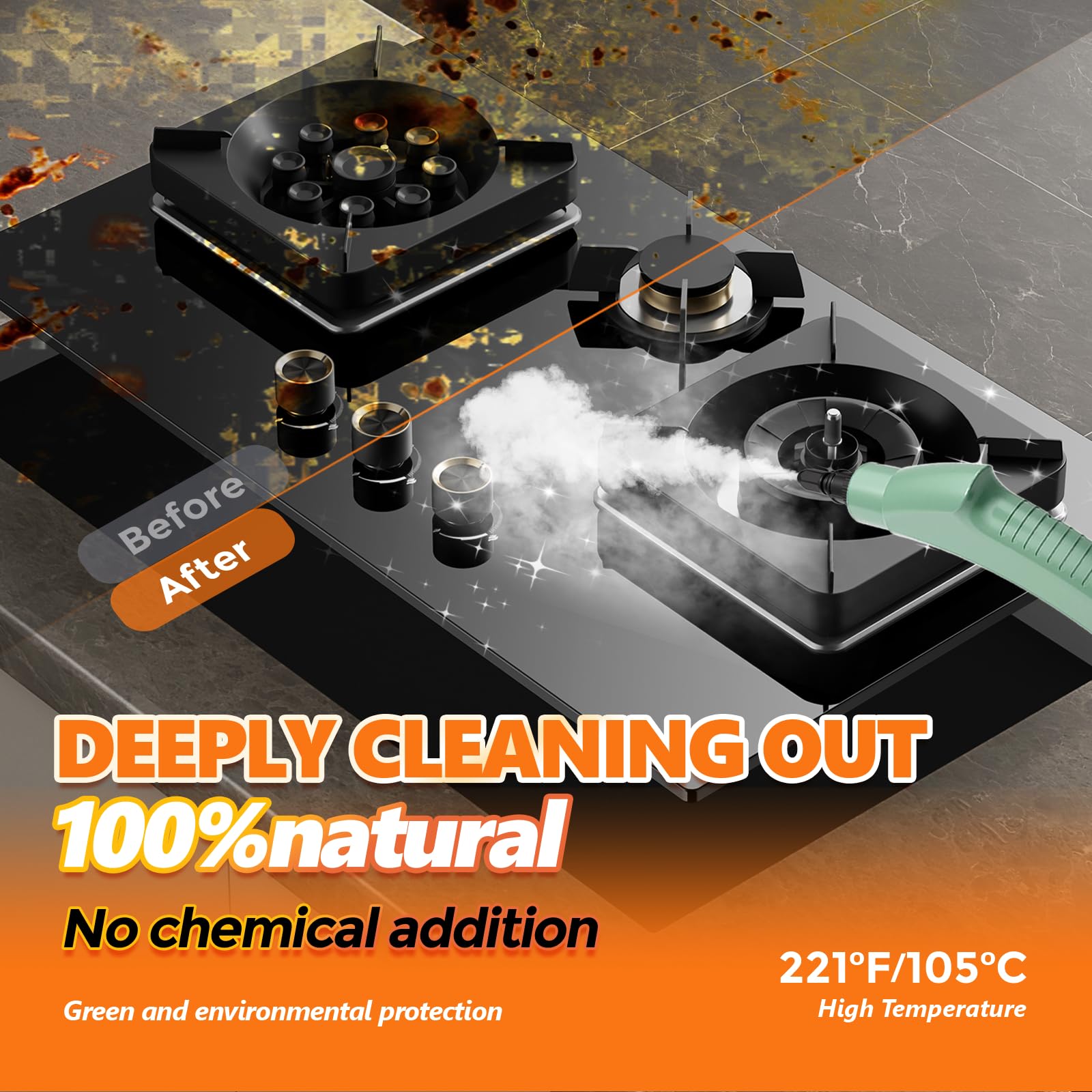 Dampfreiniger, Dampfreiniger Handgerät, 1.1L Wassertank, 15 Sekunden Aufheizzeit, Hochdruck Steam Cleaner, Dampfreiniger für Alles, Tragbarer Steamer für Auto, Küche, Badezimmer, Fliesen - Grün