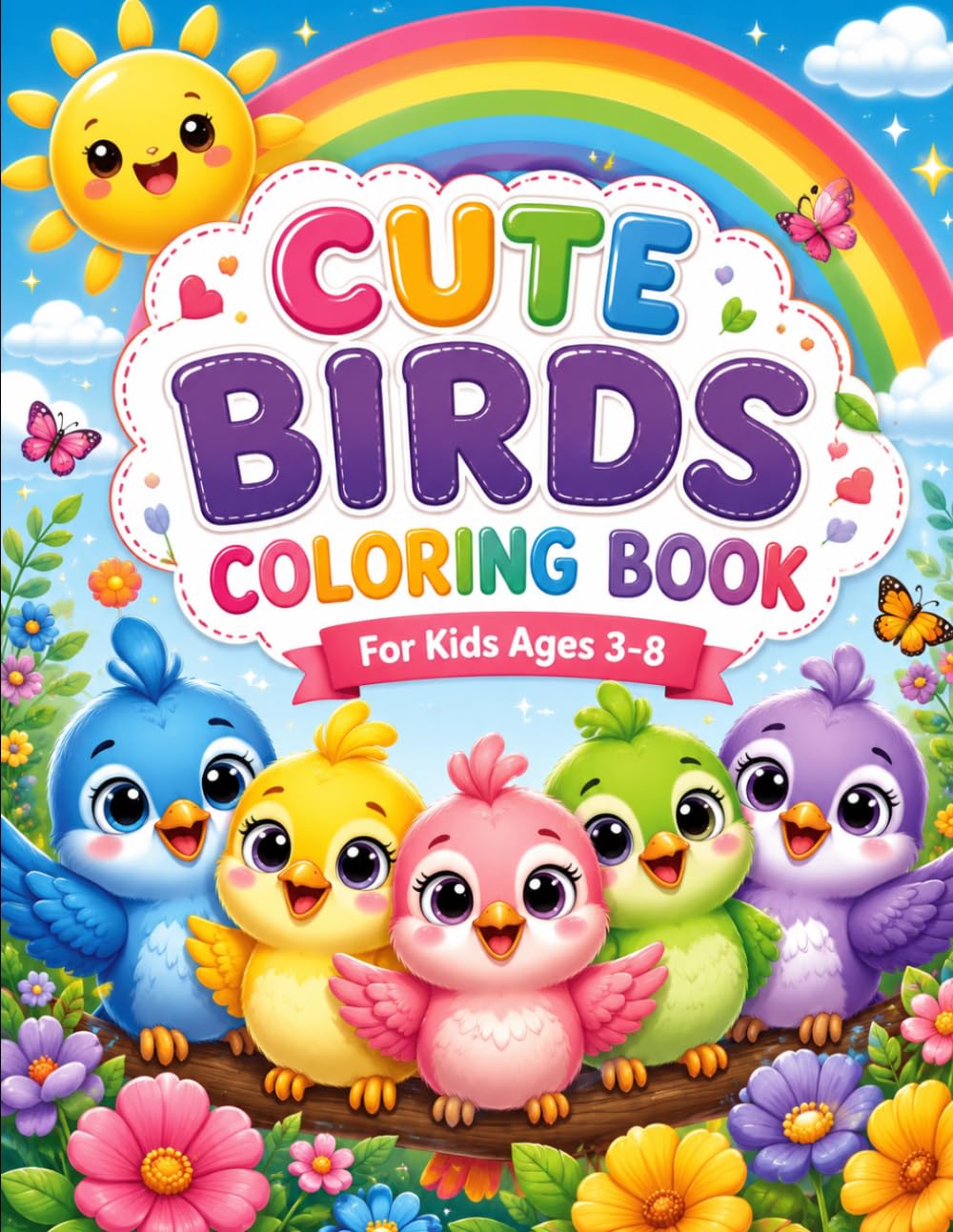 Cute Birds Coloring Book: Fun and Easy Bird Coloring Pages for Kids Ages 3-8