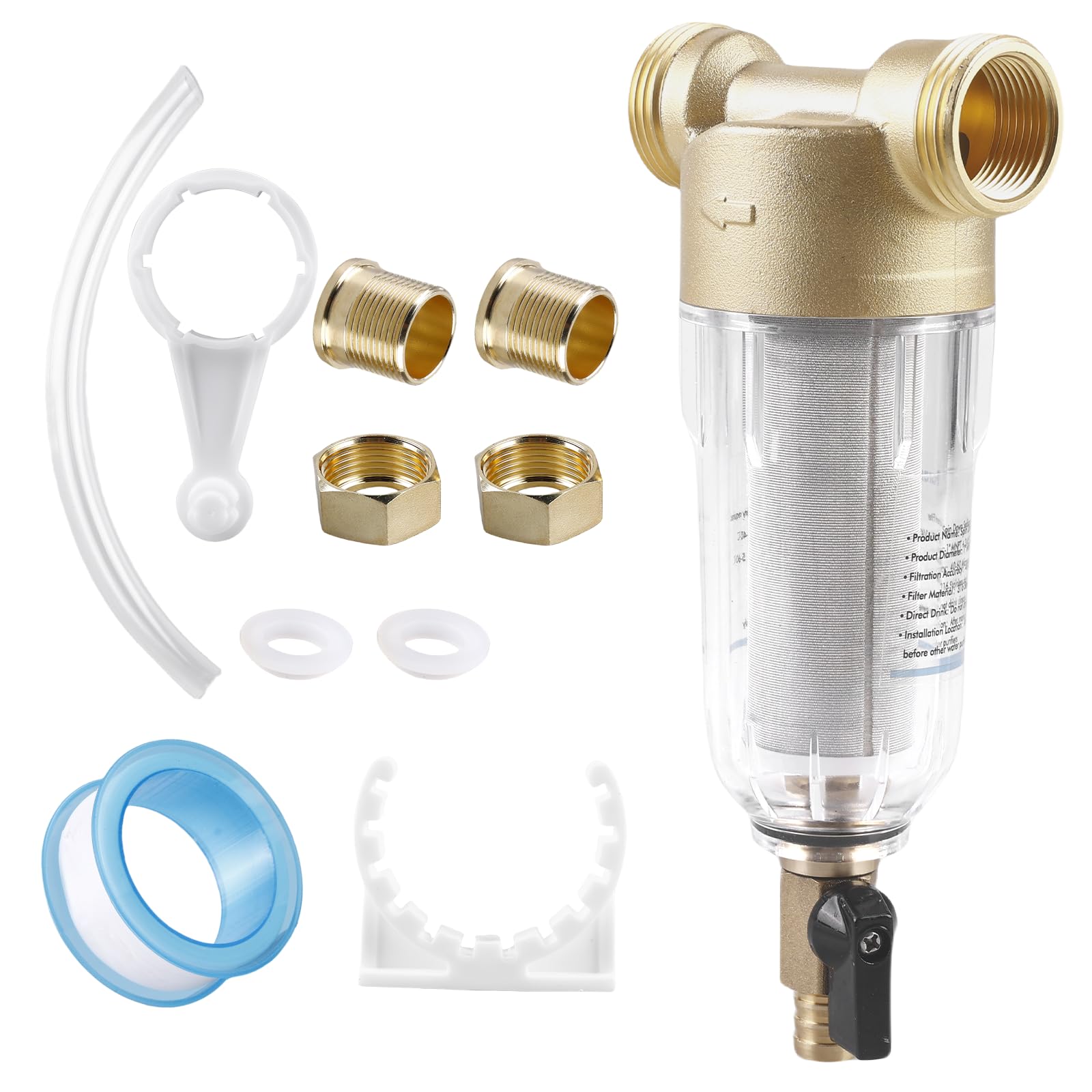 Wasserfilter Wiederverwendbare Spin Down Sediment Wasserfilter: 3/4 Zoll Brunnenwasserschlauch-Sedimentfilter, Kupfer-Vorfilter, Wasserhahn Ersatzfilter, Water Filter für Brunnenwasserschlauch