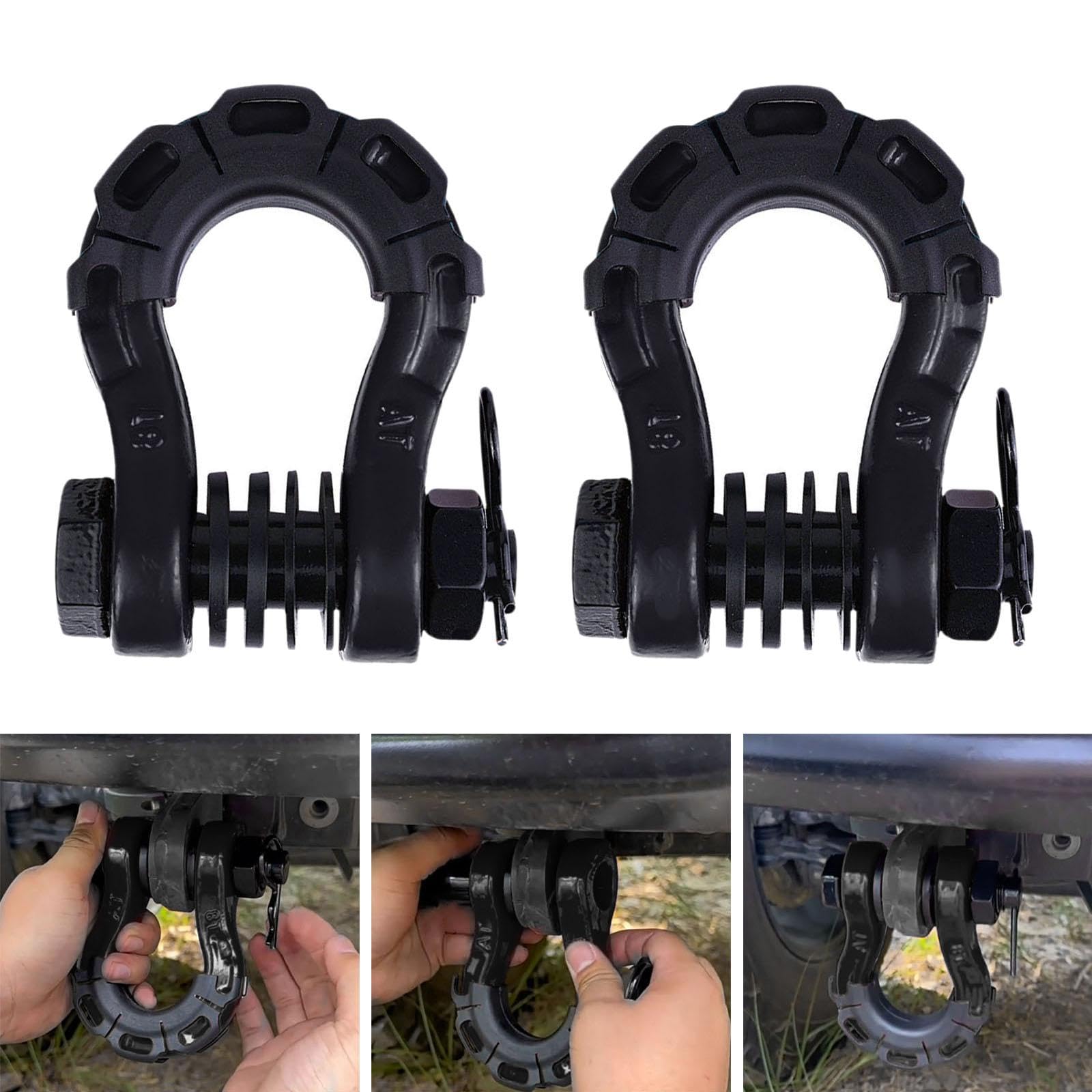 2 Pezzi a D Robusti (3/4 di Pollice), Accessori di Traino per Verricelli per Camion, Cinghie di Traino, Recupero Veicoli, nero