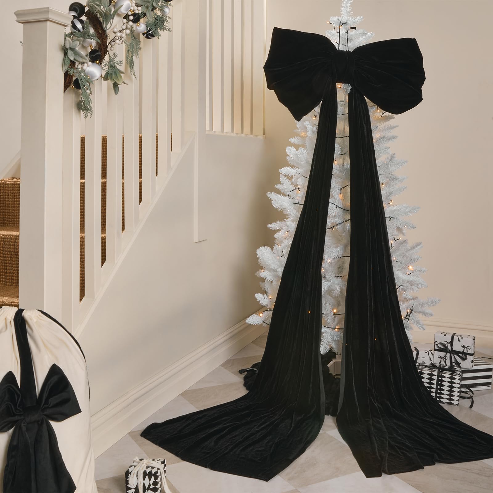 OHS Statement Velvet Christmas Tree Bow Large Tree Topper Decoration, Black