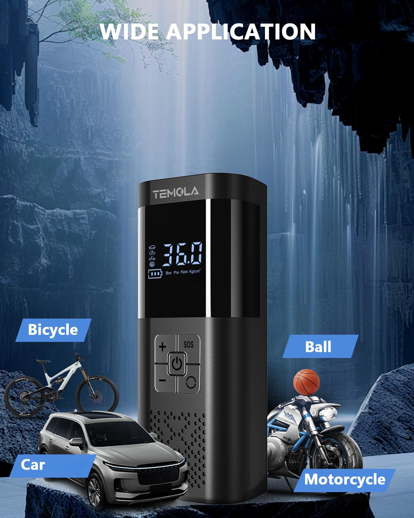 TEMOLA Tire Inflator Portable Air Compressor, Air Pump for Car Tires — view 3
