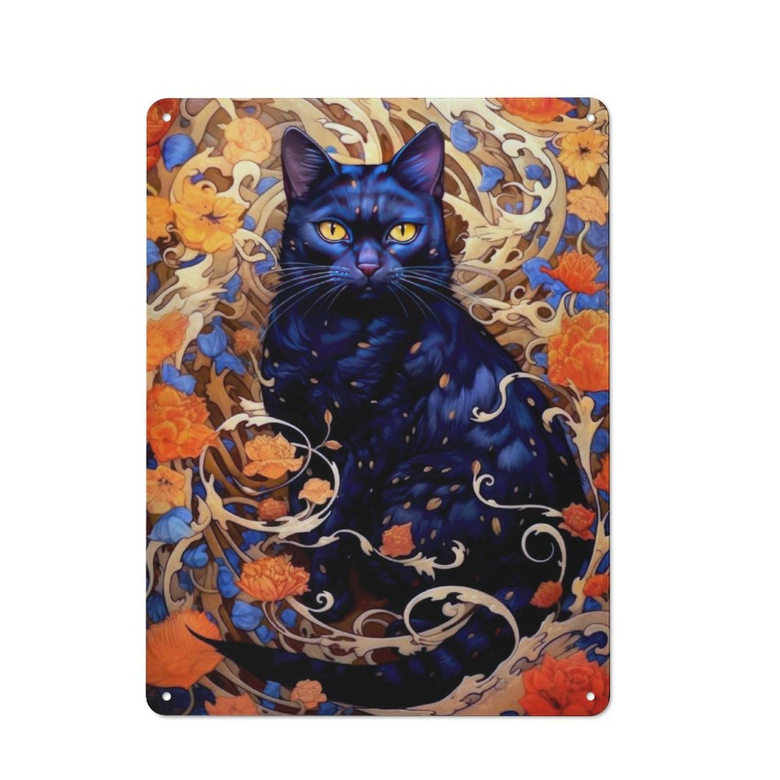 Junmoney Petals And Purrfection Cat Tin Wall Plaque 40X30cm With For Living Room Or Hallway, For Garage, Workshop And Man Cave Decoration