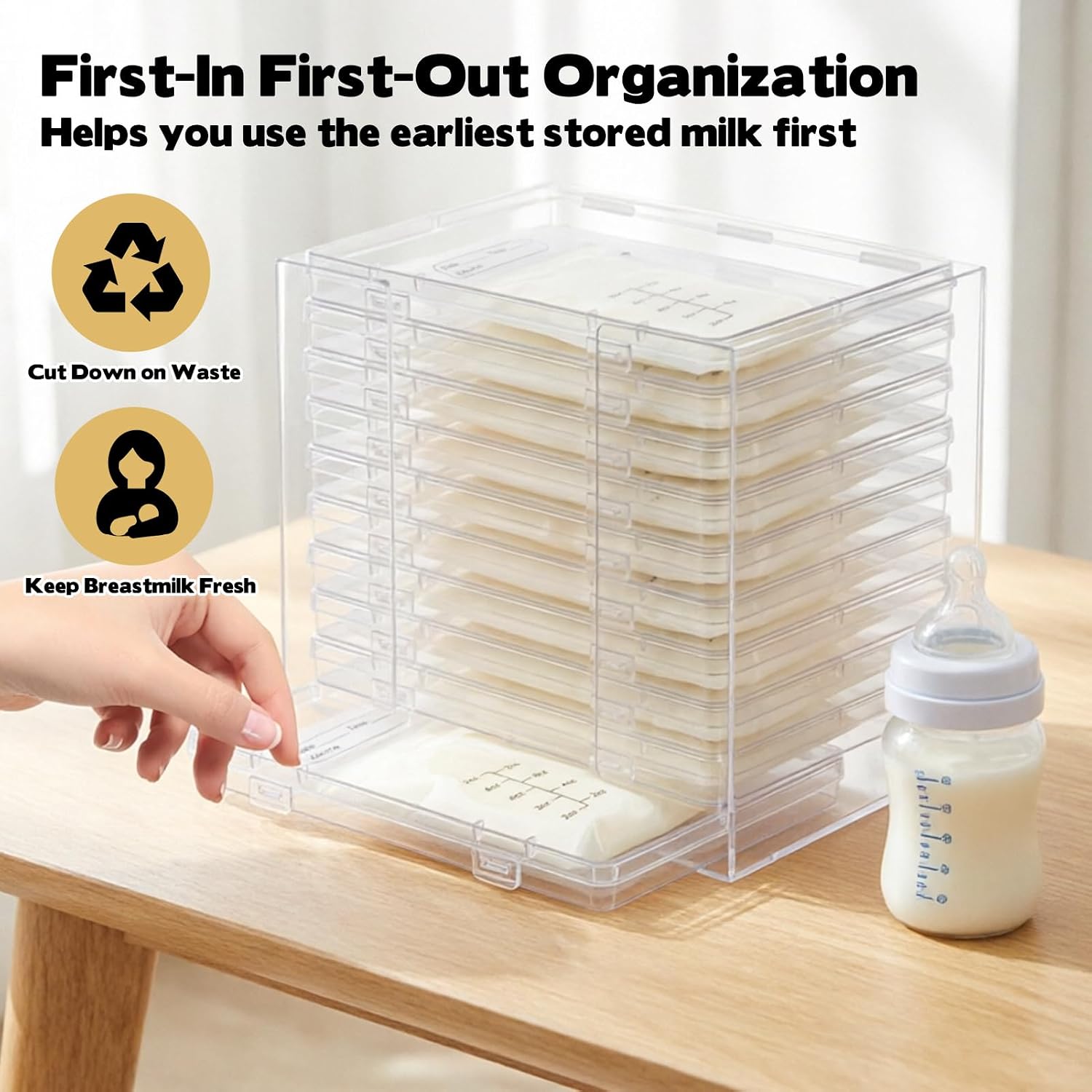 Breastmilk Flattener for Freezer with 10 Boxes, Breastmilk Storage Bag Organizer, Breast Milk Storage Tray for Fridge, Convenient Storage for Milk Freezer Bags, Stackable Freeze Tower for Nursing Feed