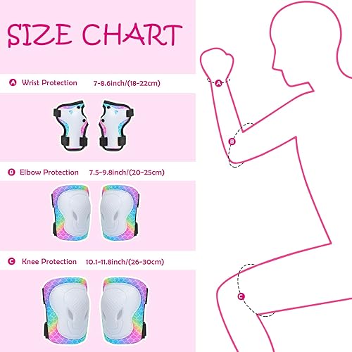 Miniatura 7 de Rodilleras para niños, coderas, muñequeras con bolsa de malla con cordón, juego de equipo de protección 7 en 1 para niñas y niños para patinaje,