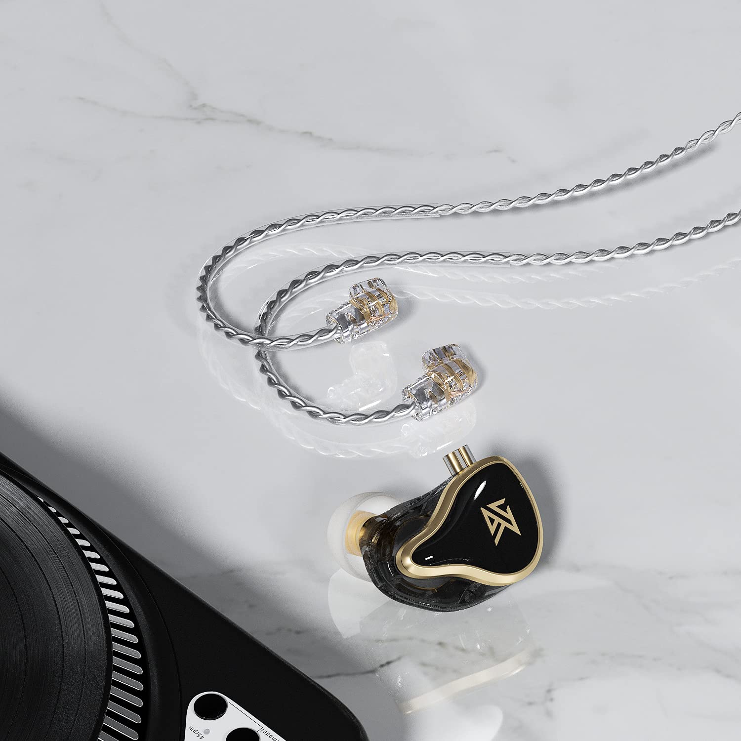 KZ ZAS In Ear Monitor, 7BA+ 1DD Hybrid Driver Cuffie IEM HiFi, Auricolari In Ear Gaming con cavo da 0,75 mm a 2 pin Rimovibile in OFC Placcato Argento per Musicisti e Audiofili
